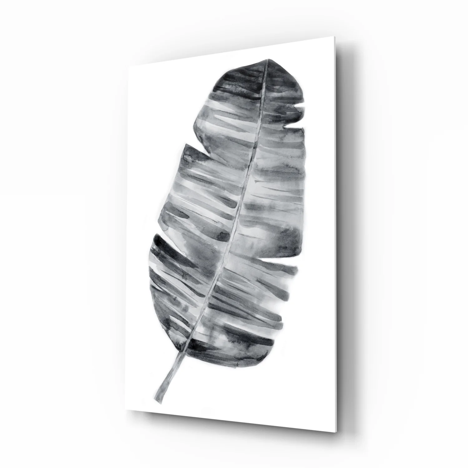 Monochrome Banana Leaf Glass Wall Art