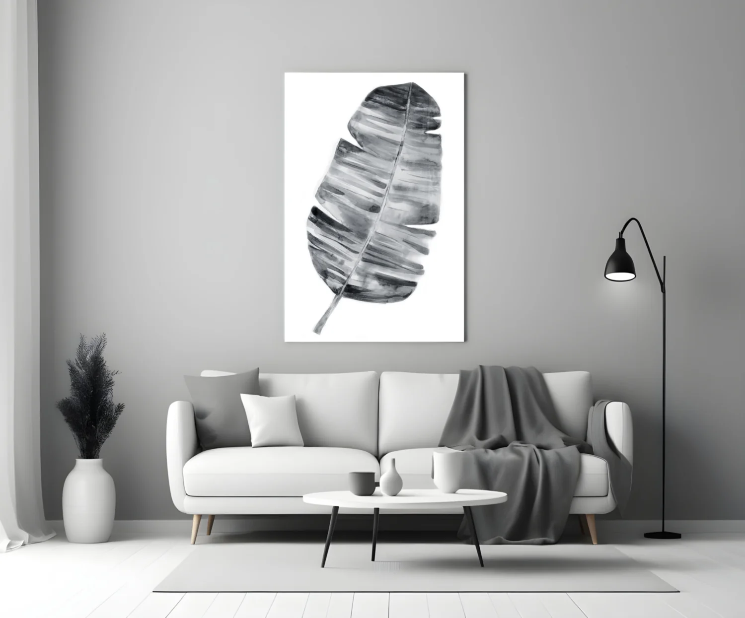 Monochrome Banana Leaf Glass Wall Art - Image 3