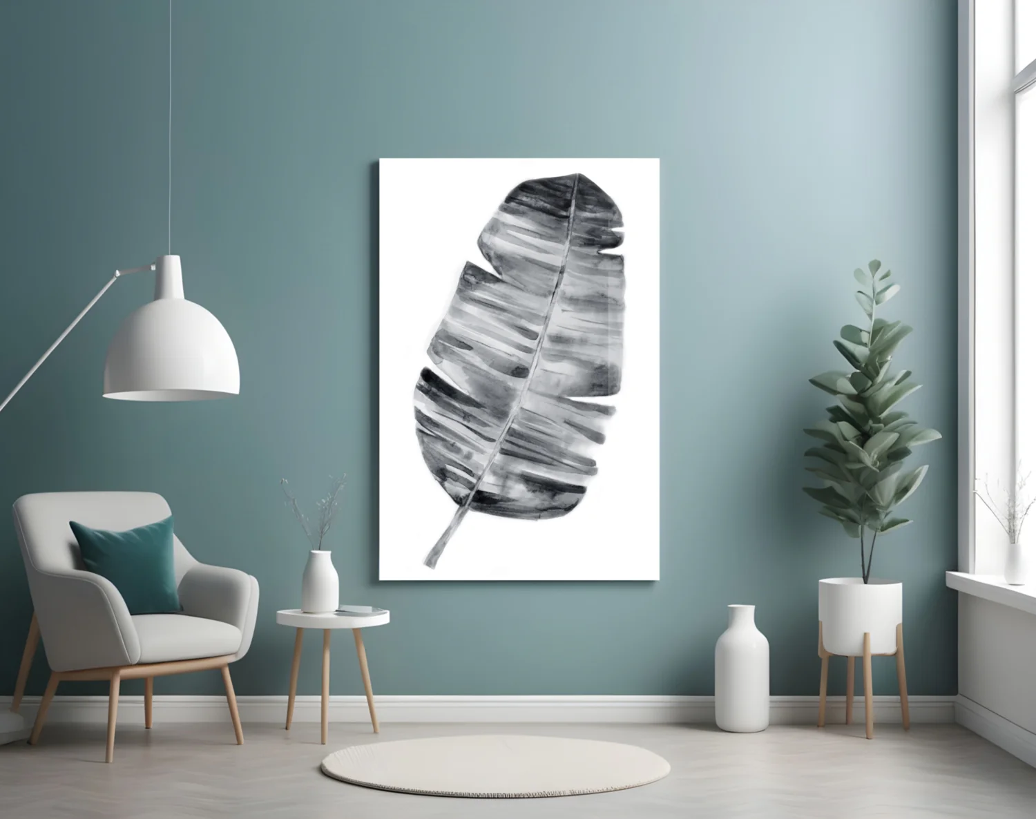 Monochrome Banana Leaf Glass Wall Art - Image 4