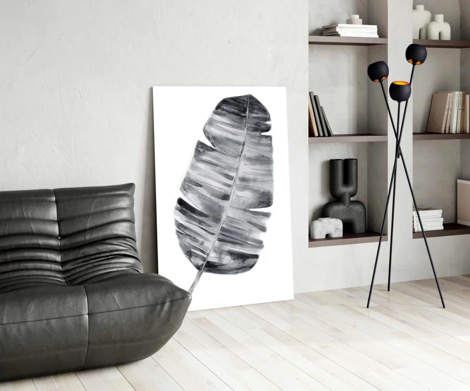 Monochrome Banana Leaf Glass Wall Art - Image 5