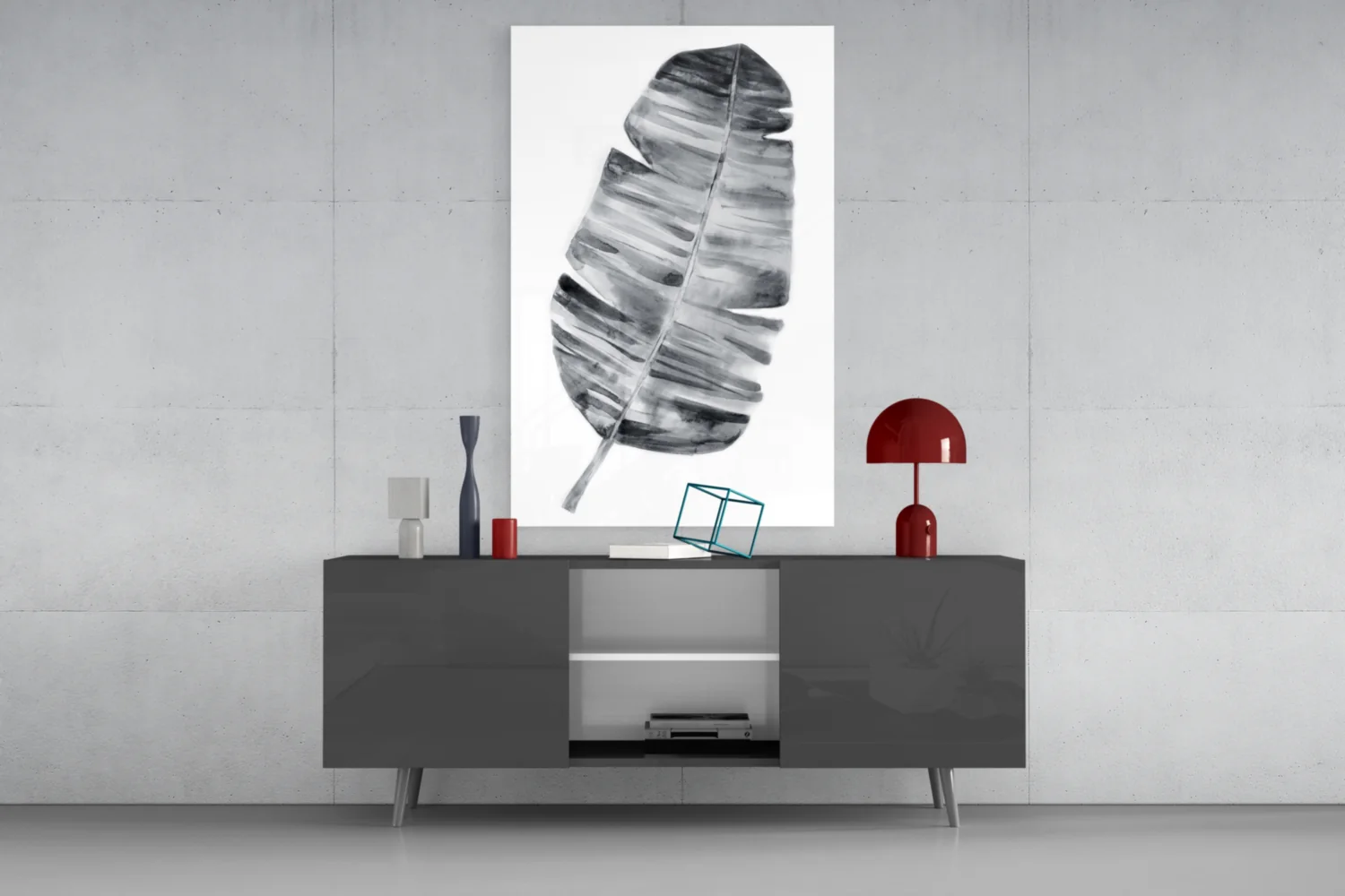 Monochrome Banana Leaf Glass Wall Art - Image 8