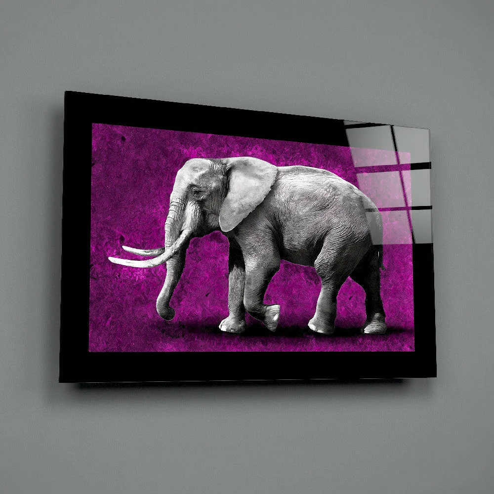 Monochrome Elephant Purple Grunge Glass Wall Art - Image 2