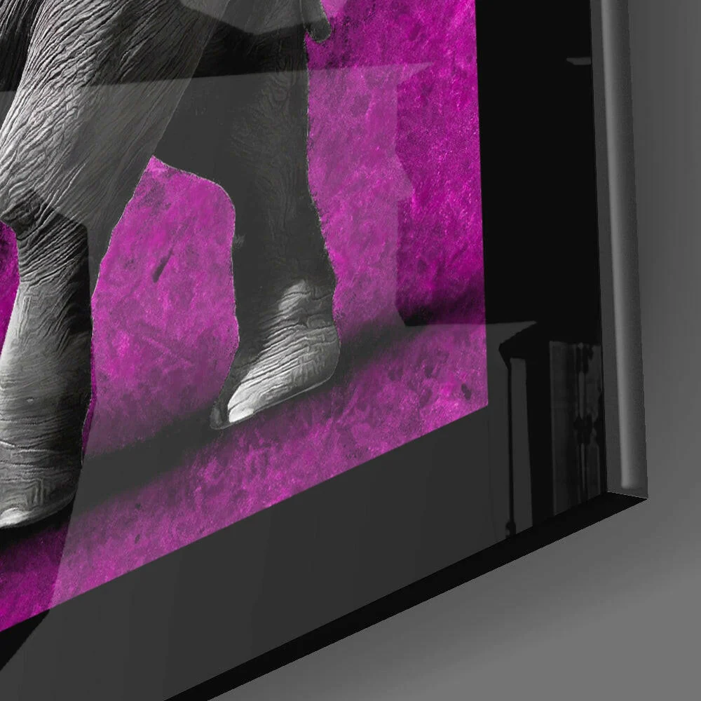 Monochrome Elephant Purple Grunge Glass Wall Art - Image 3