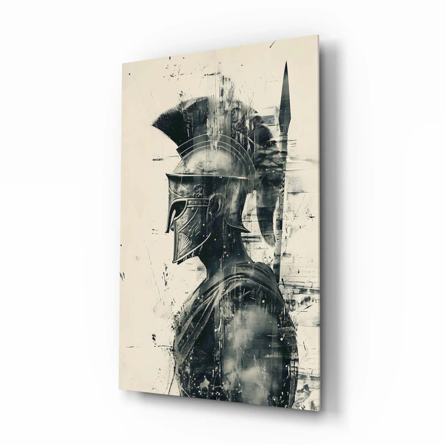 Monochrome Ink Spartan Helmet Glass Wall Art - Image 2