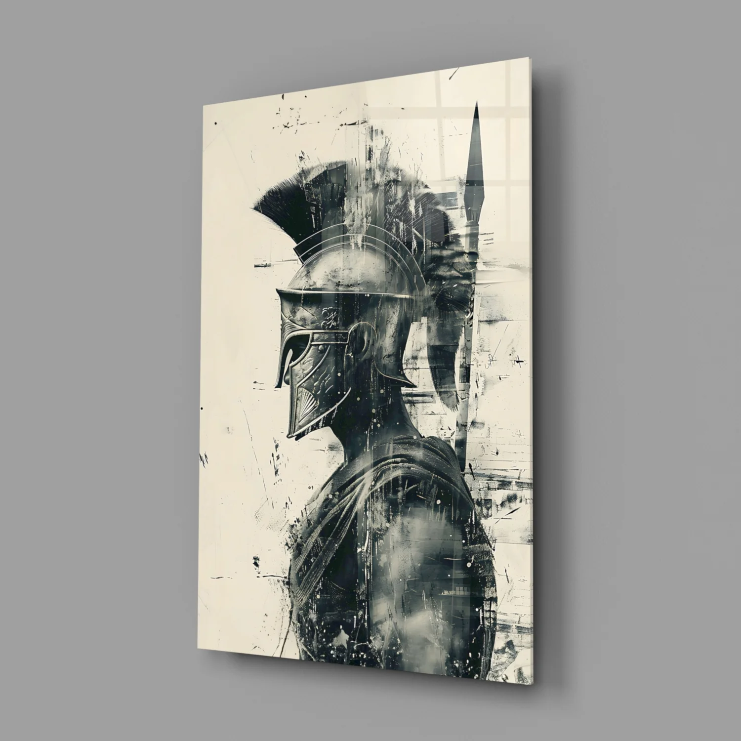 Monochrome Ink Spartan Helmet Glass Wall Art - Image 3