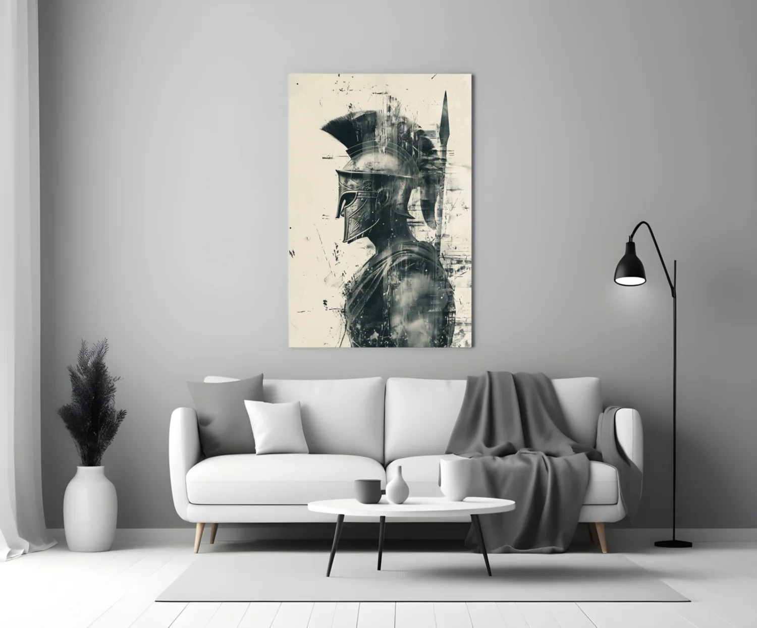 Monochrome Ink Spartan Helmet Glass Wall Art - Image 4