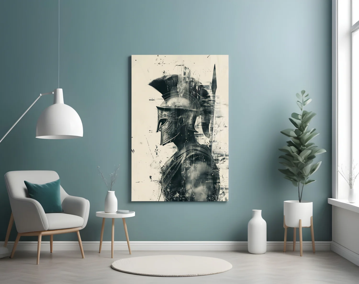 Monochrome Ink Spartan Helmet Glass Wall Art - Image 5