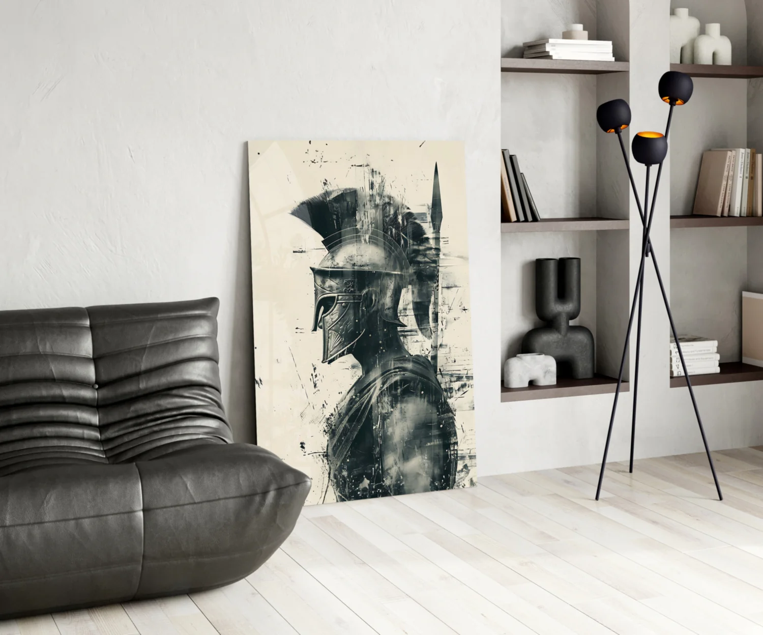 Monochrome Ink Spartan Helmet Glass Wall Art - Image 6