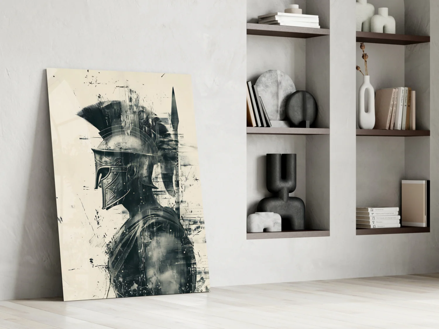Monochrome Ink Spartan Helmet Glass Wall Art - Image 7