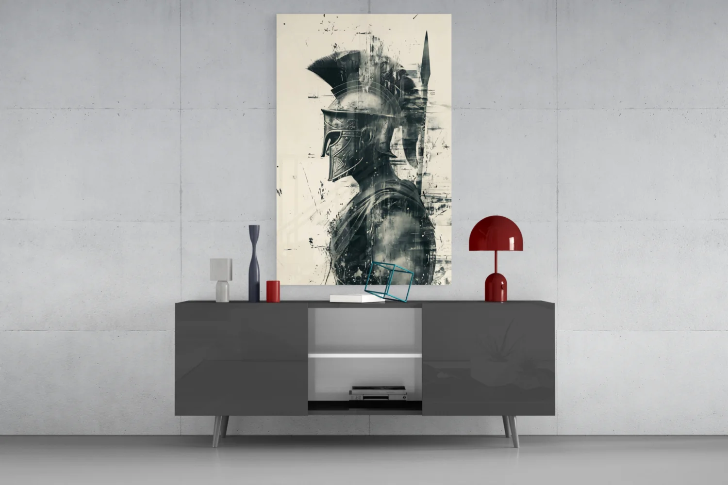 Monochrome Ink Spartan Helmet Glass Wall Art - Image 9