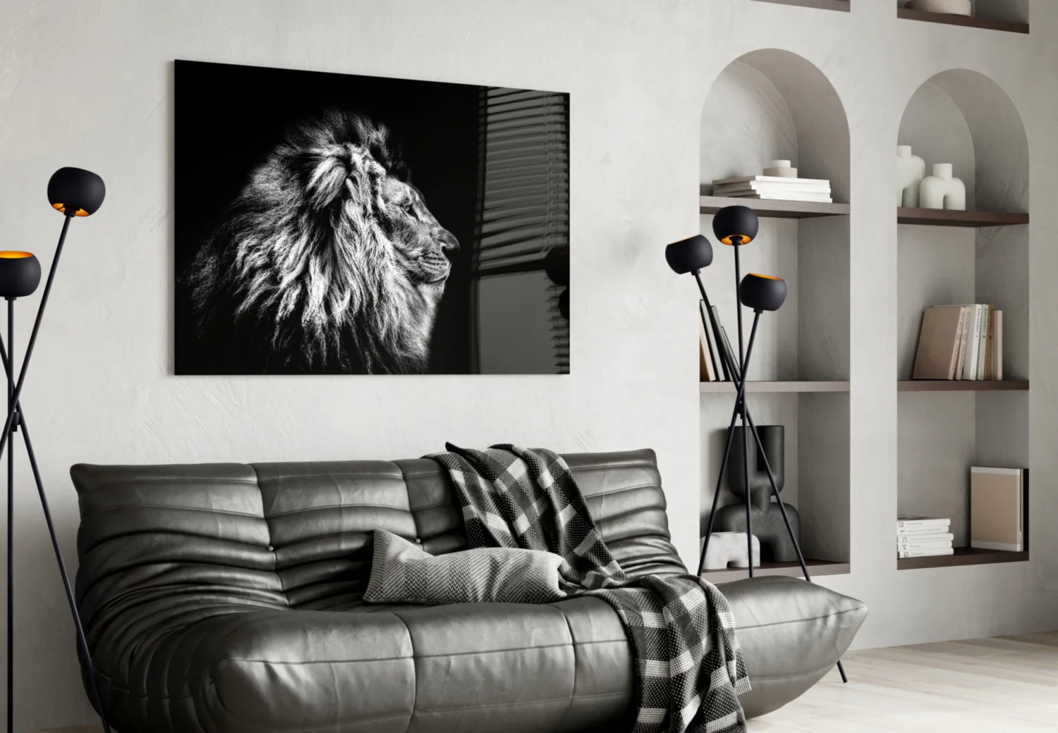 Monochrome Lion Facing Right Glass Wall Art - Image 4