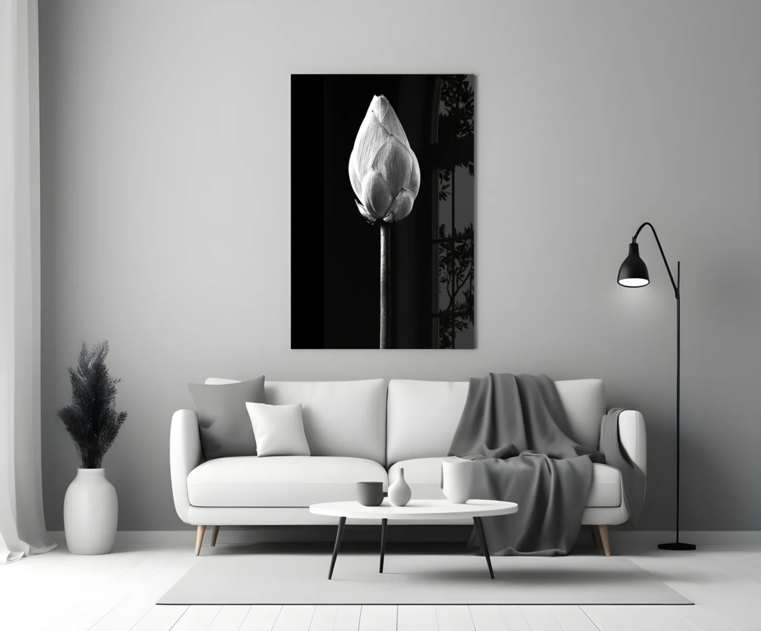 Monochrome Lotus Bud Glass Wall Art - Image 3