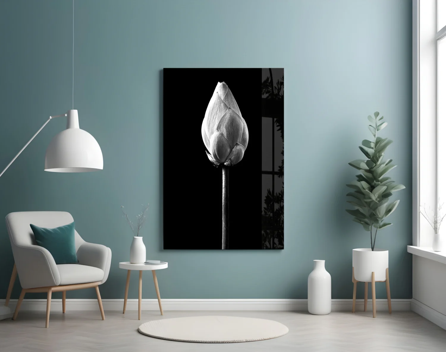 Monochrome Lotus Bud Glass Wall Art - Image 4