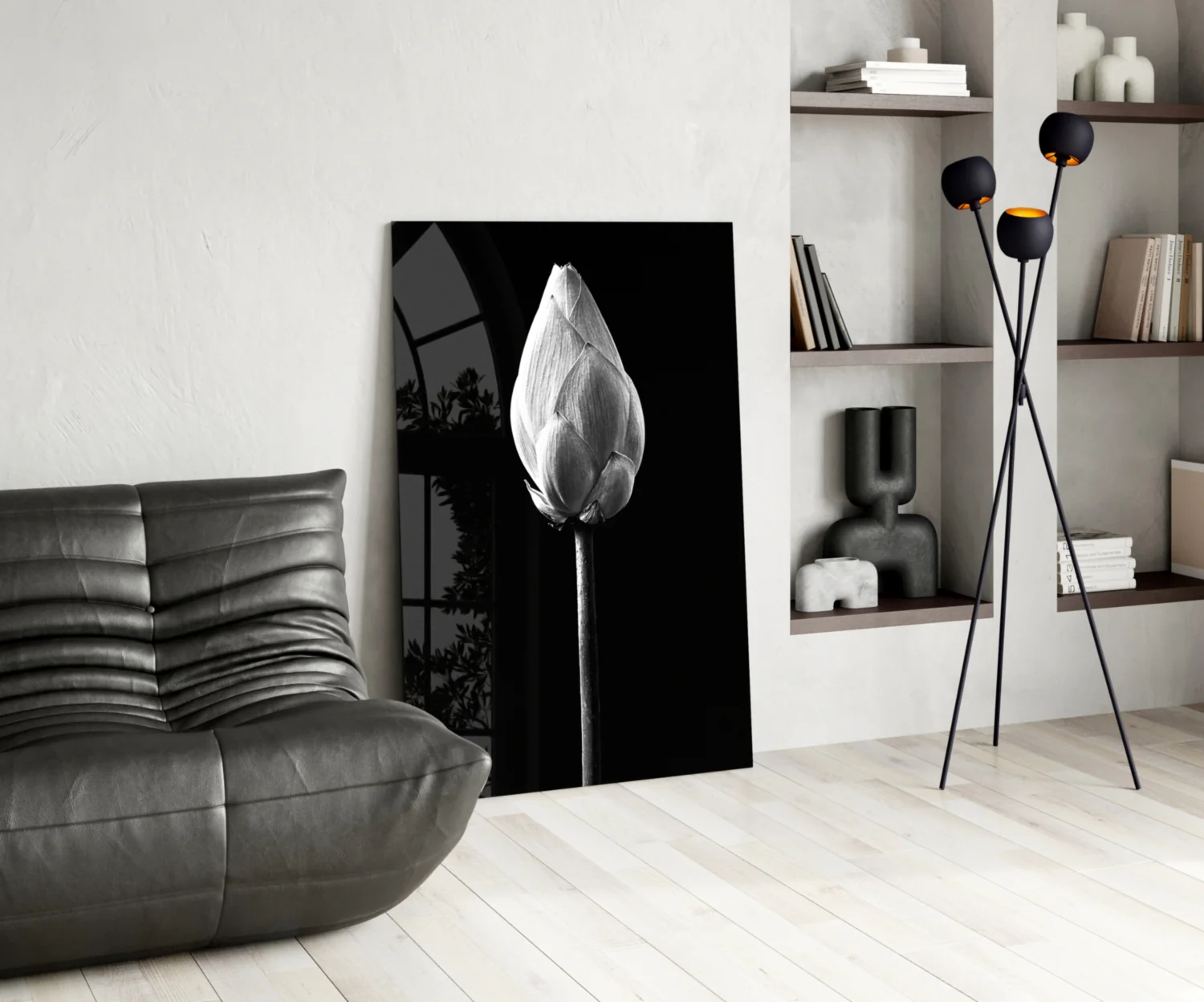 Monochrome Lotus Bud Glass Wall Art - Image 5