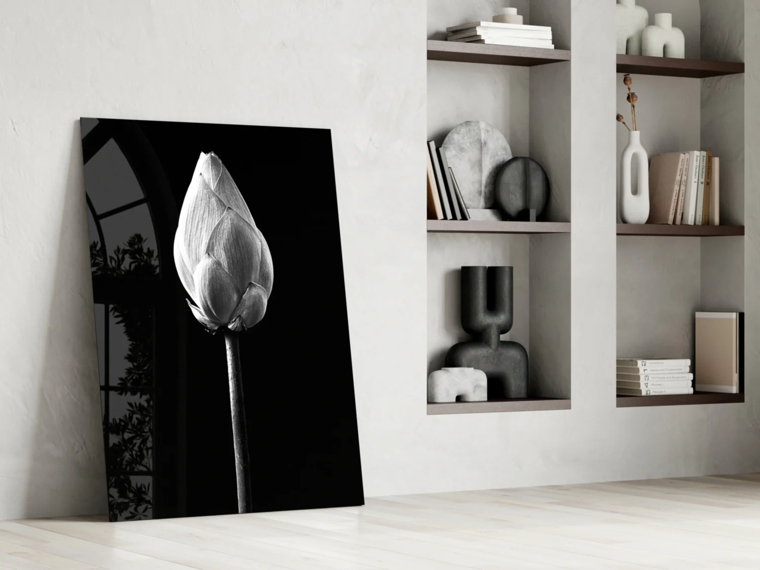 Monochrome Lotus Bud Glass Wall Art - Image 6