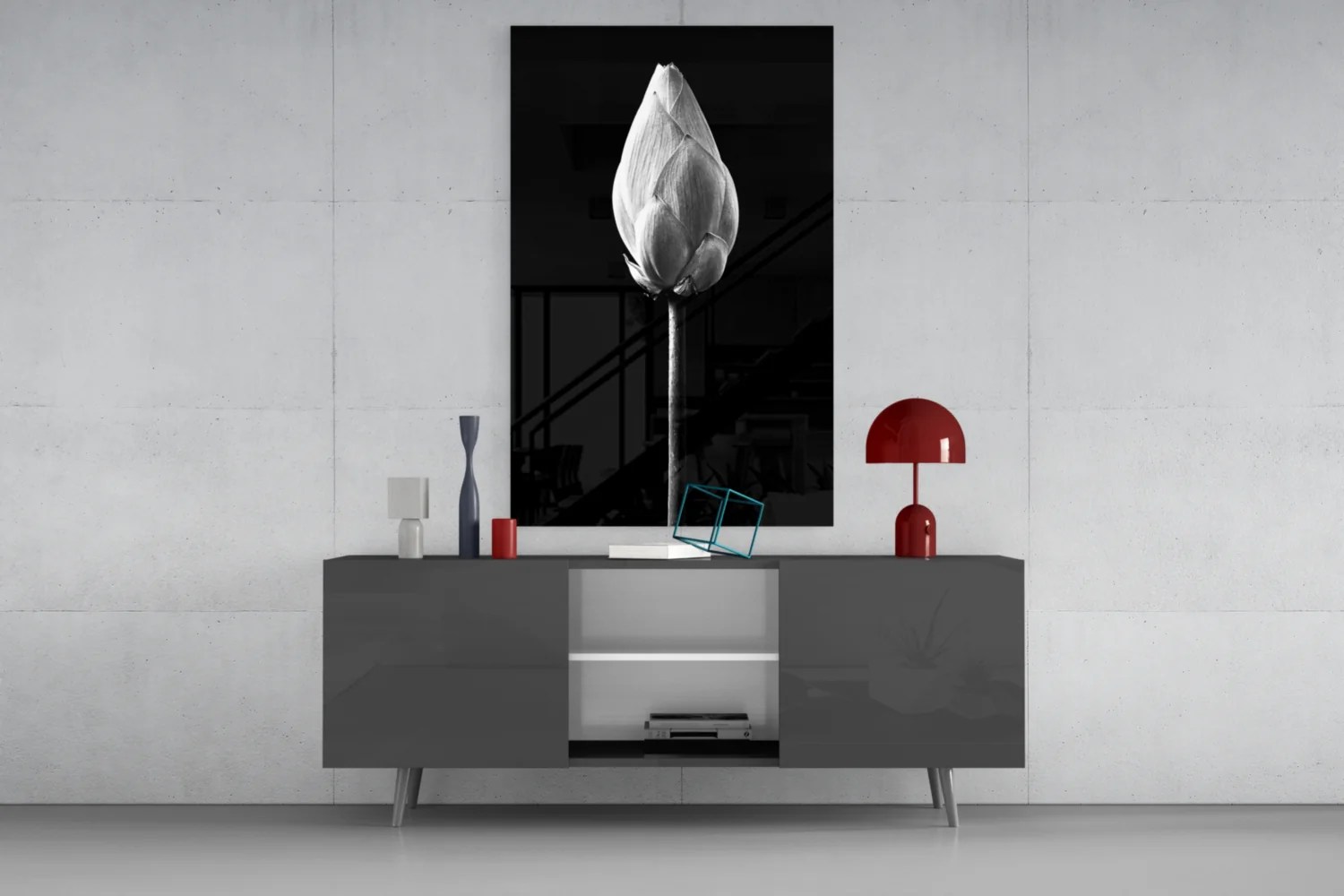 Monochrome Lotus Bud Glass Wall Art - Image 8