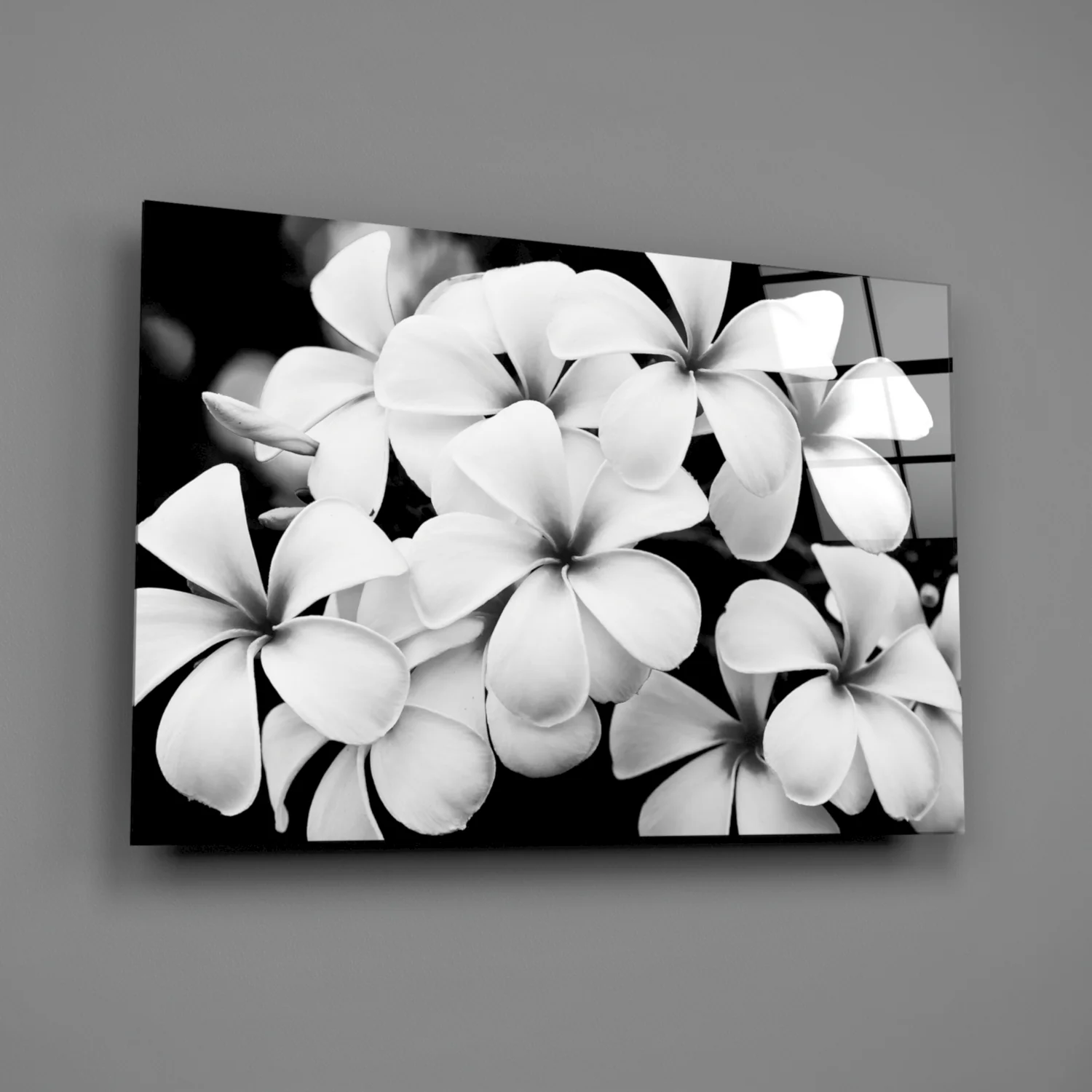 Monochrome Plumeria Cluster Glass Wall Art - Image 3