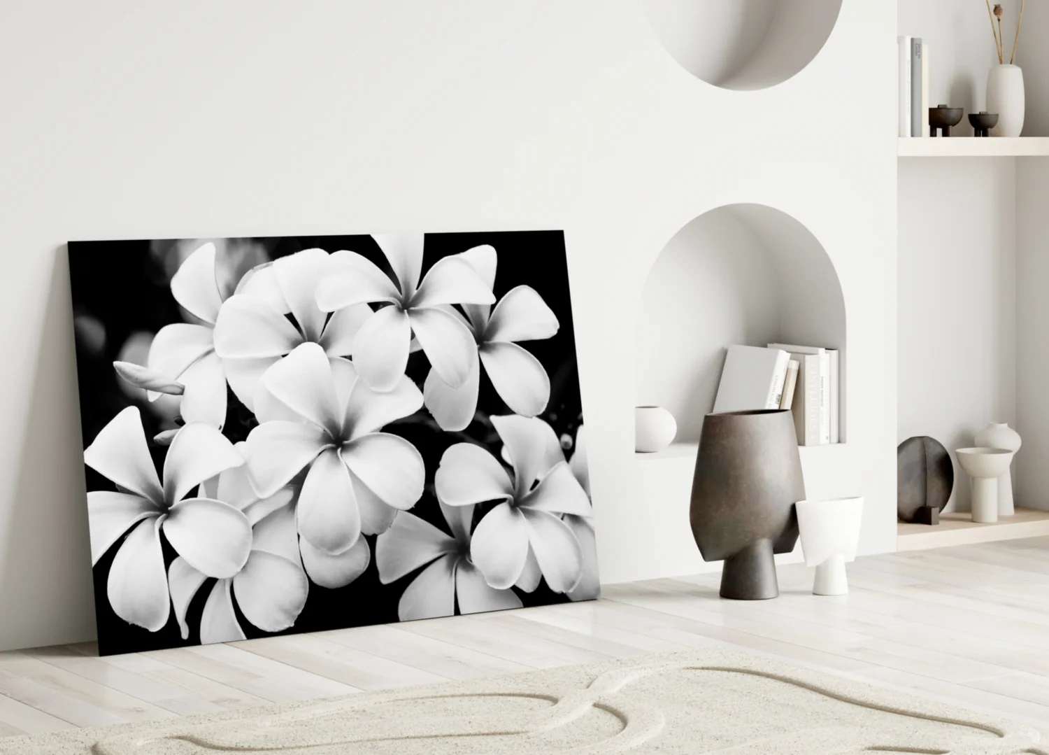Monochrome Plumeria Cluster Glass Wall Art - Image 4