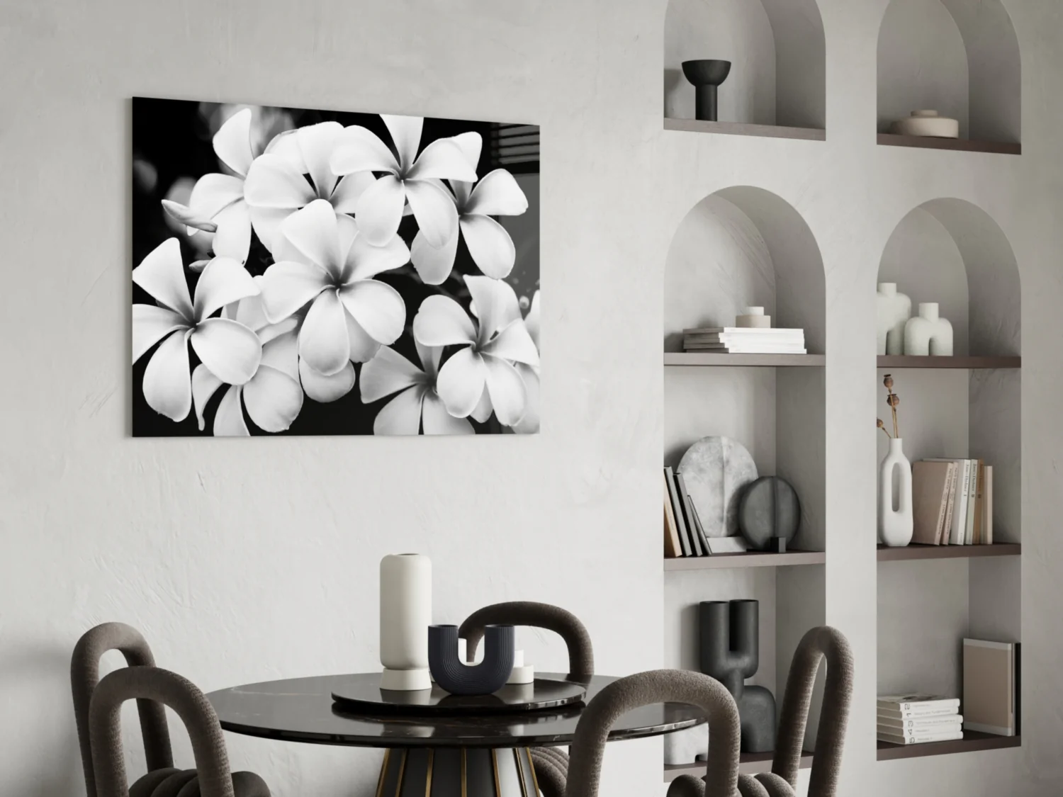 Monochrome Plumeria Cluster Glass Wall Art - Image 6