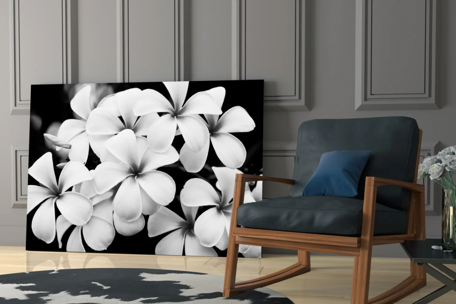 Monochrome Plumeria Cluster Glass Wall Art - Image 7