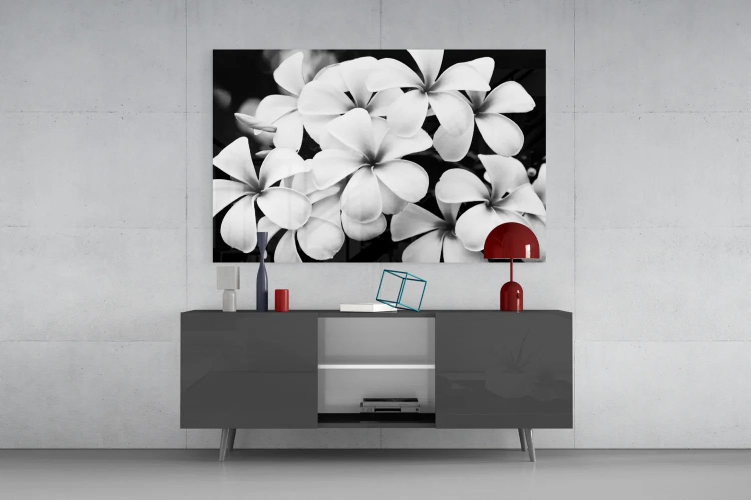Monochrome Plumeria Cluster Glass Wall Art - Image 9