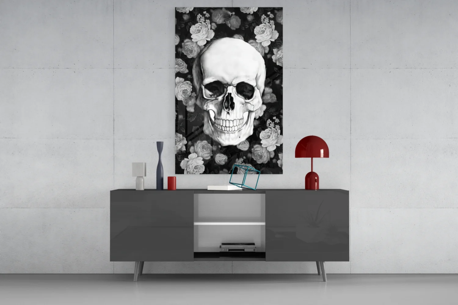 Monochrome Rose Garden Skull Glass Wall Art - Image 8