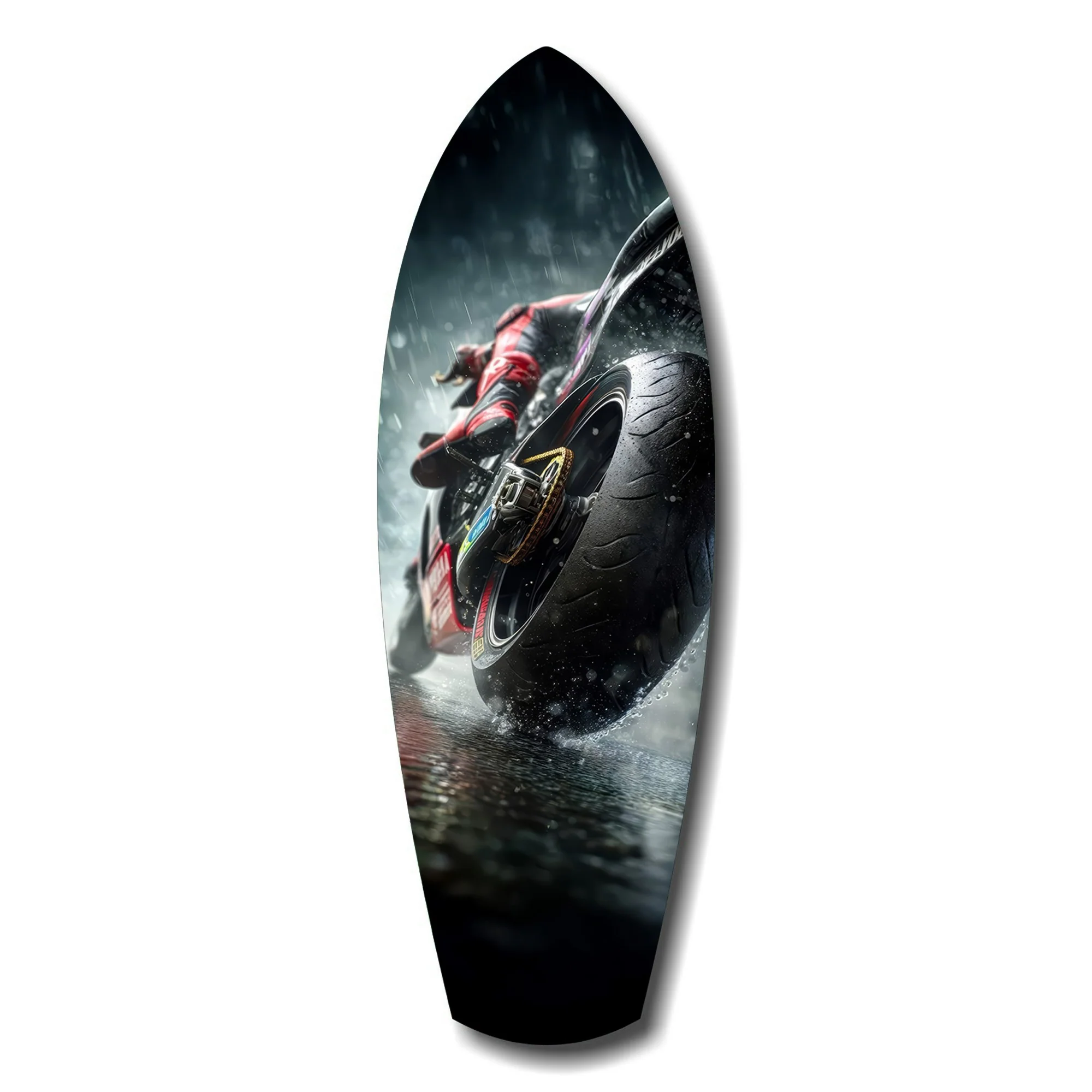 Motorcycle Speed Rain Close-Up Tempered Glass Wall Art