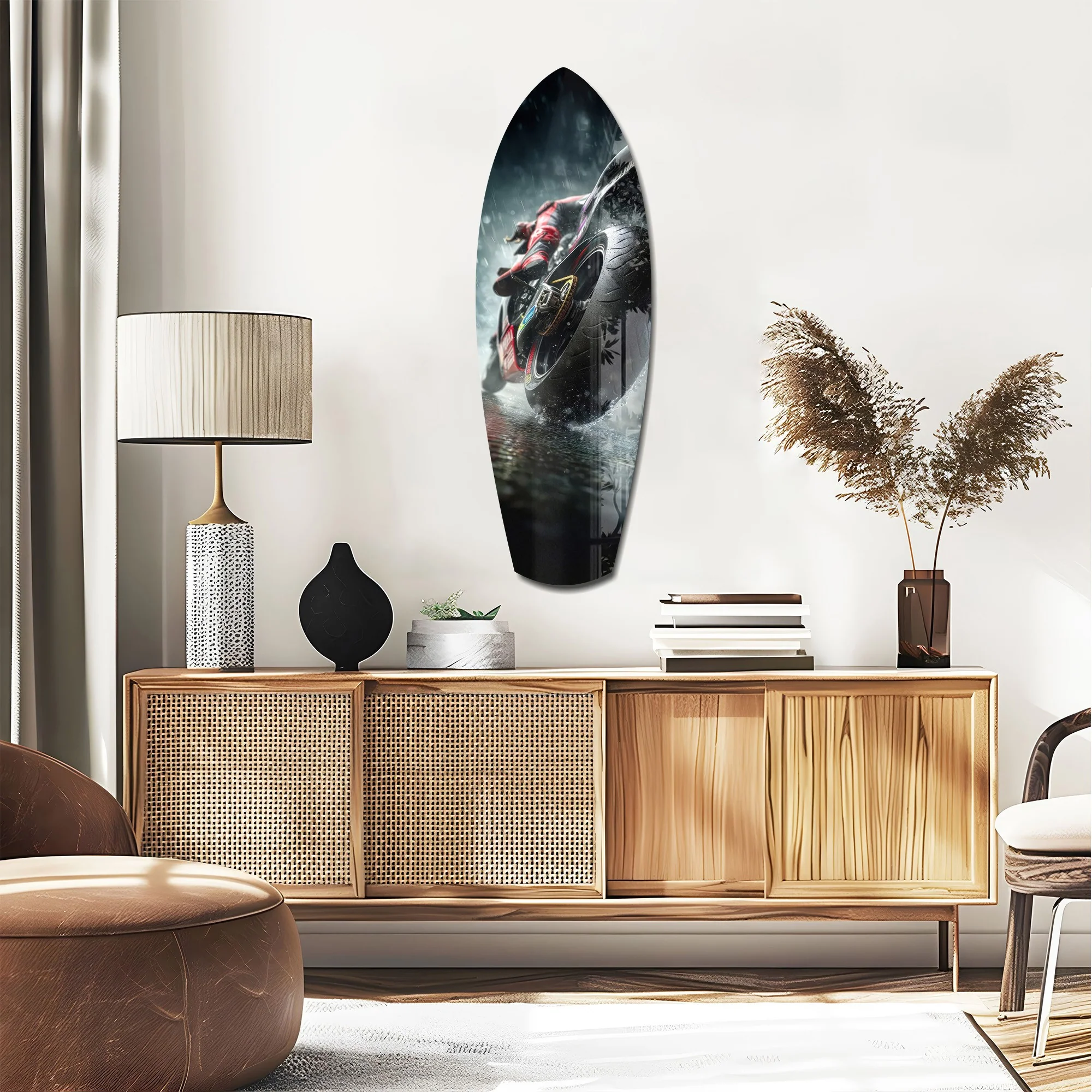 Motorcycle Speed Rain Close-Up Tempered Glass Wall Art - Image 2