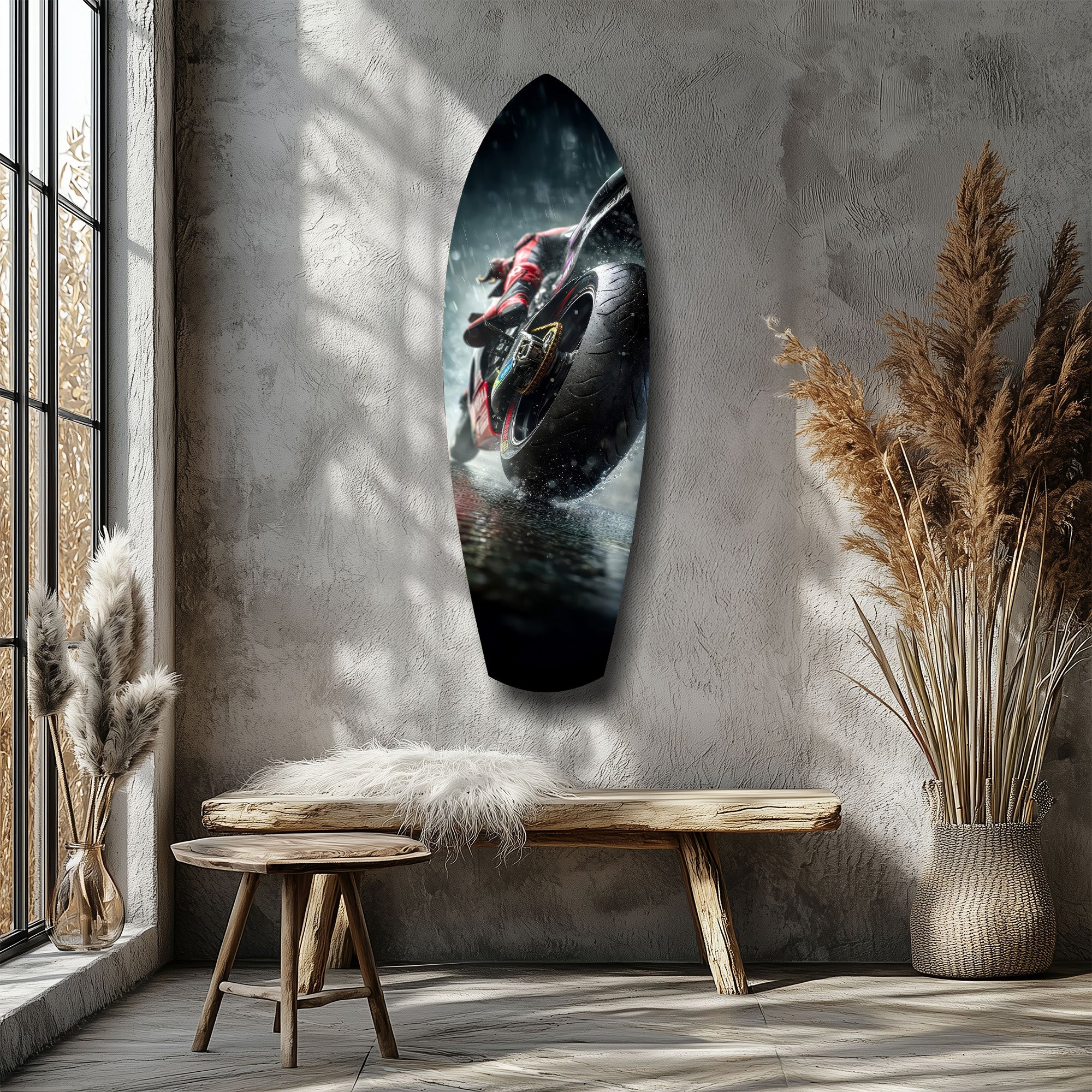 Motorcycle Speed Rain Close-Up Tempered Glass Wall Art - Image 8