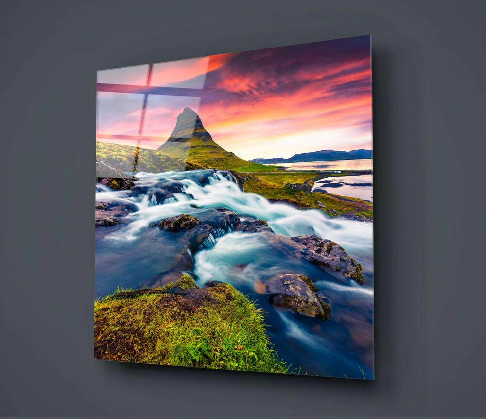 Mountain River Landscape Glass Wall Art - Image 2