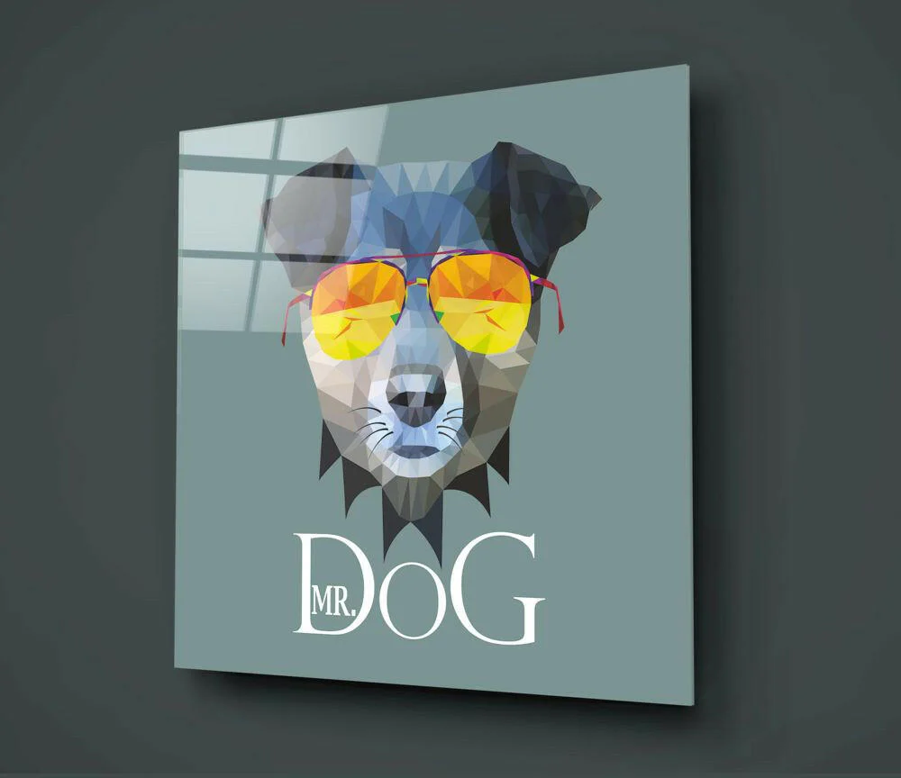 Mr Dog Geometric Sunglasses Glass Wall Art - Image 2