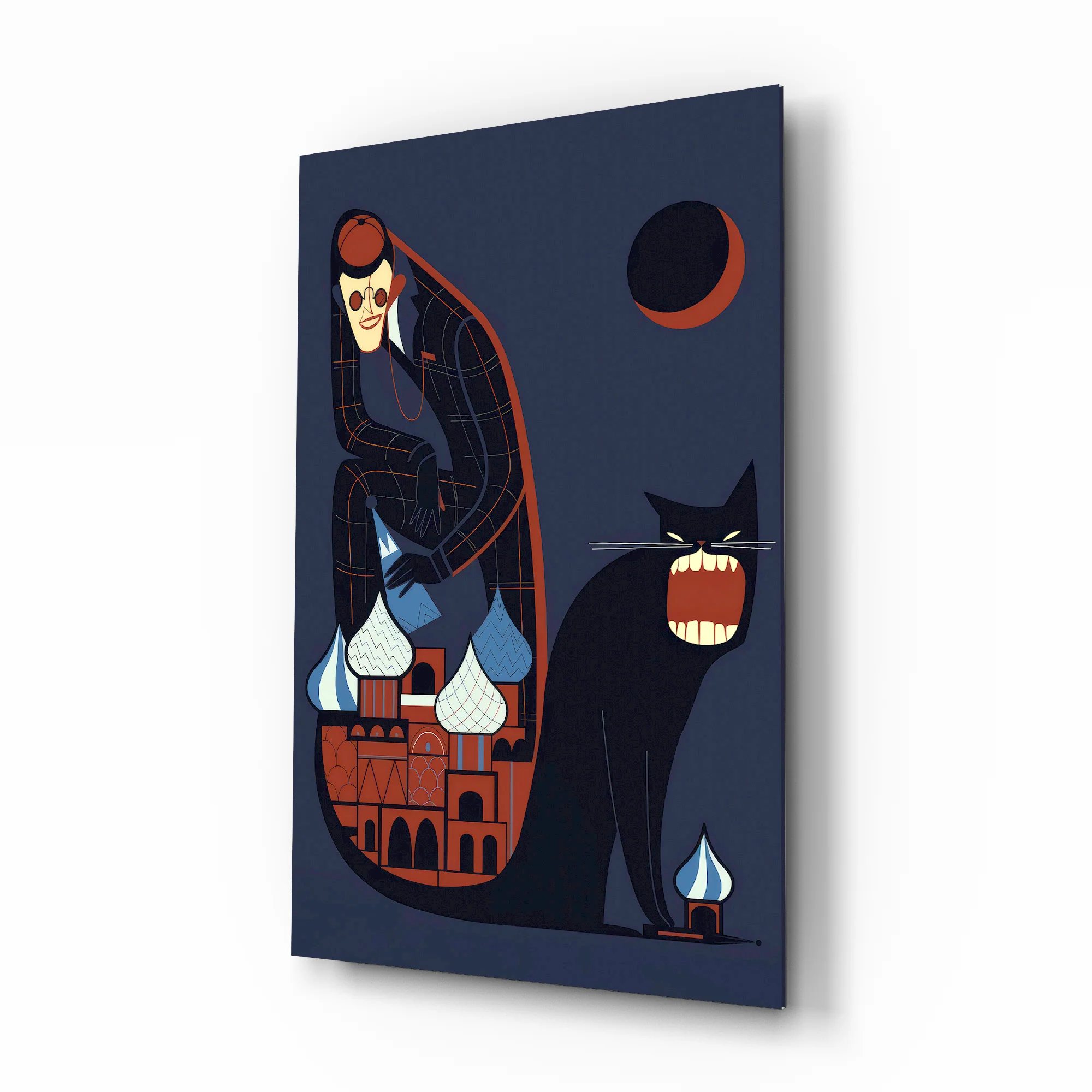 Mystic Cat and Architect Glass Wall Art