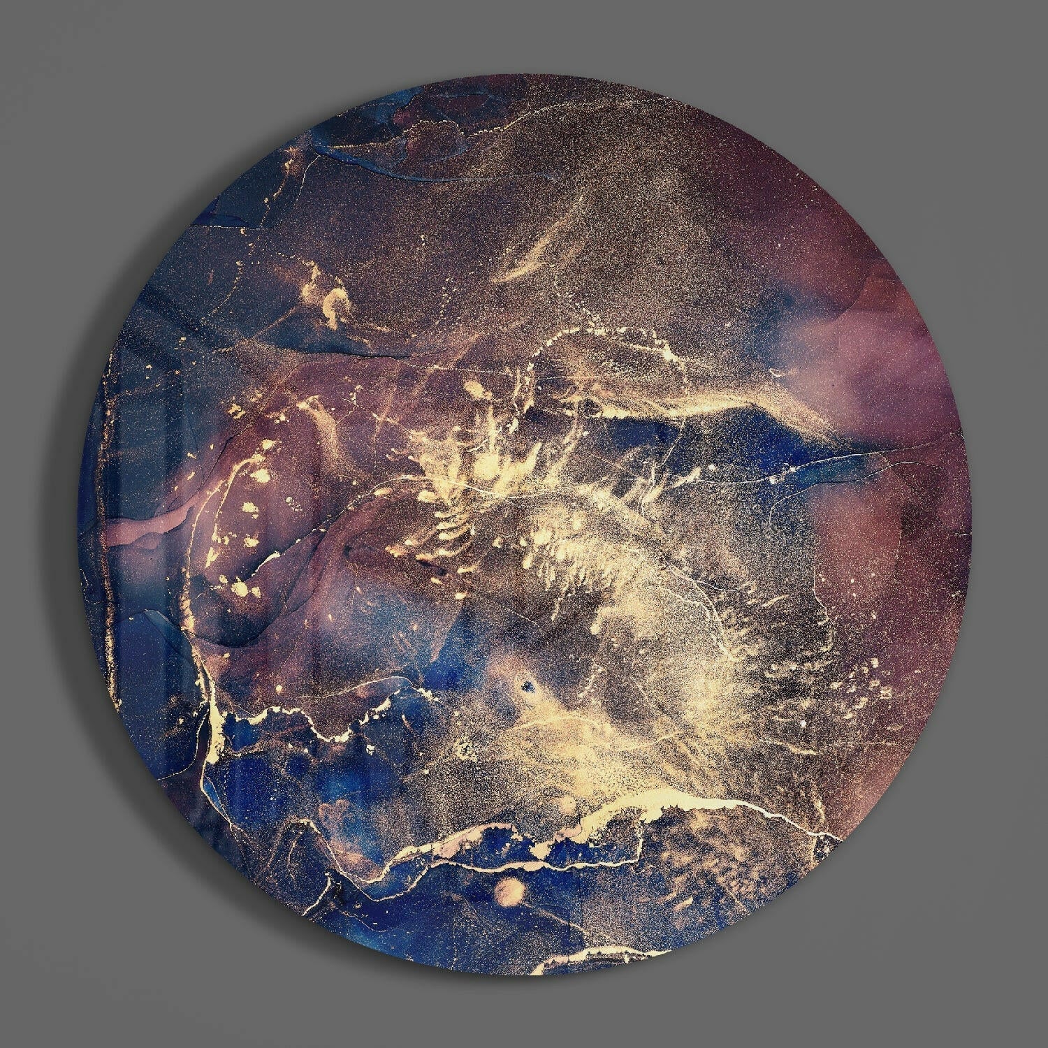 Navy Blue Gold Cosmic Ink Glass Wall Art - Image 2