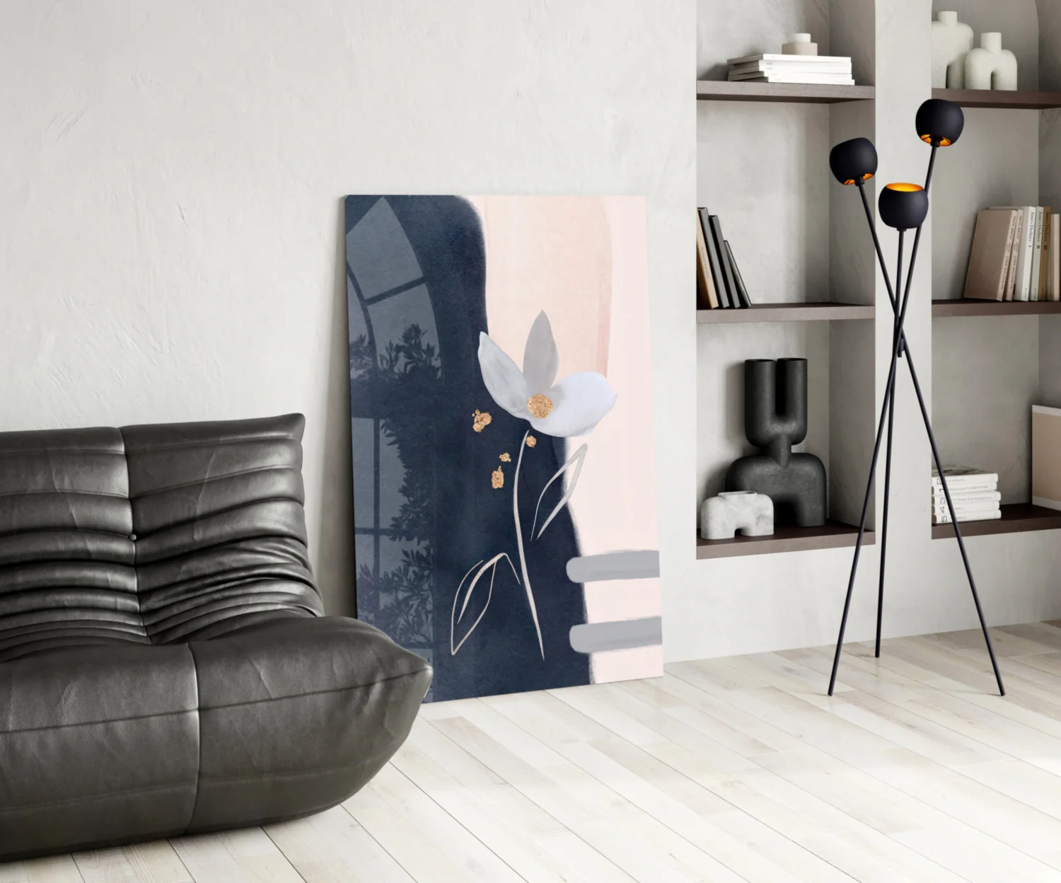 Navy Blush Abstract Flower Glass Wall Art - Image 5