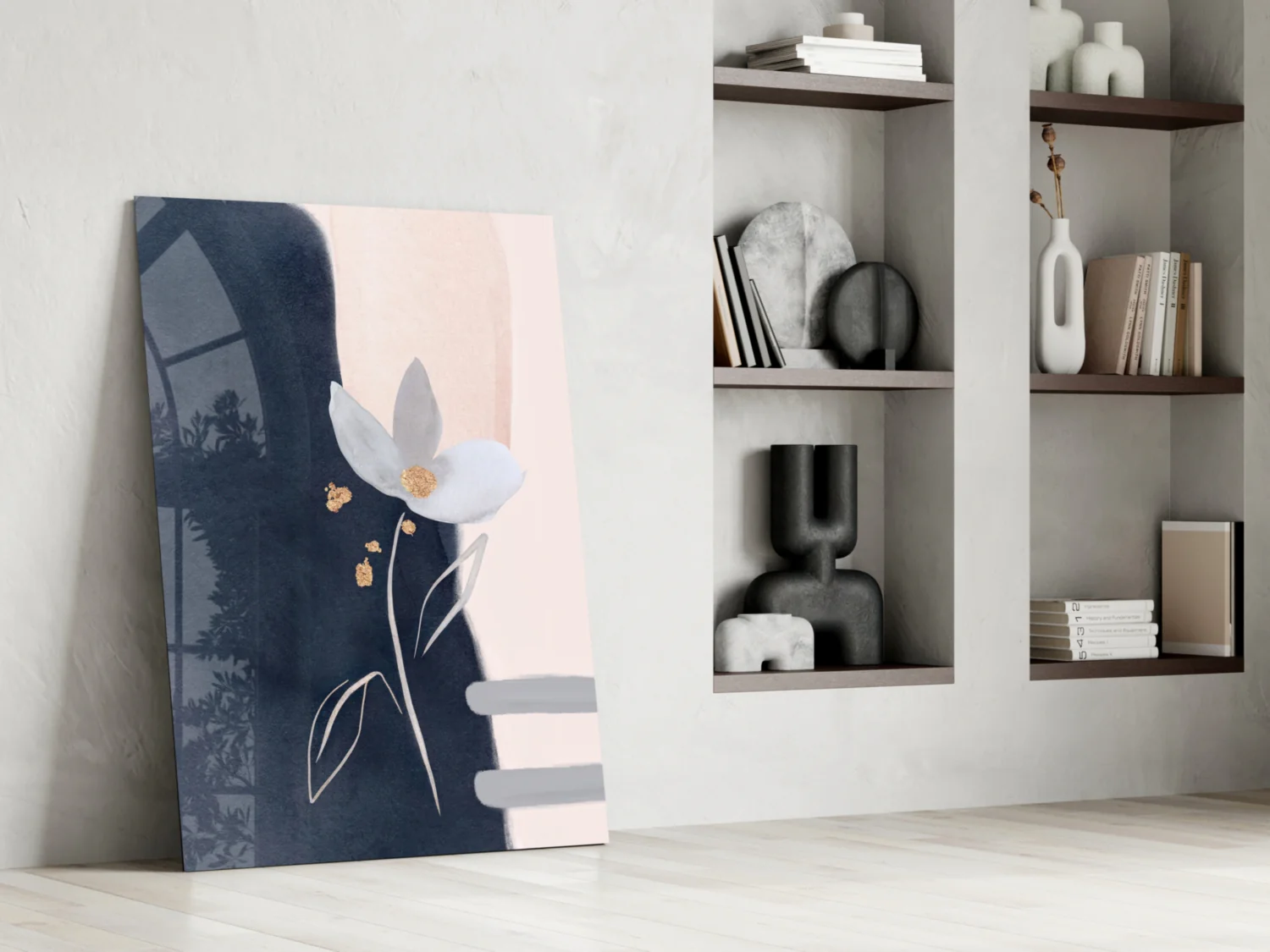 Navy Blush Abstract Flower Glass Wall Art - Image 6