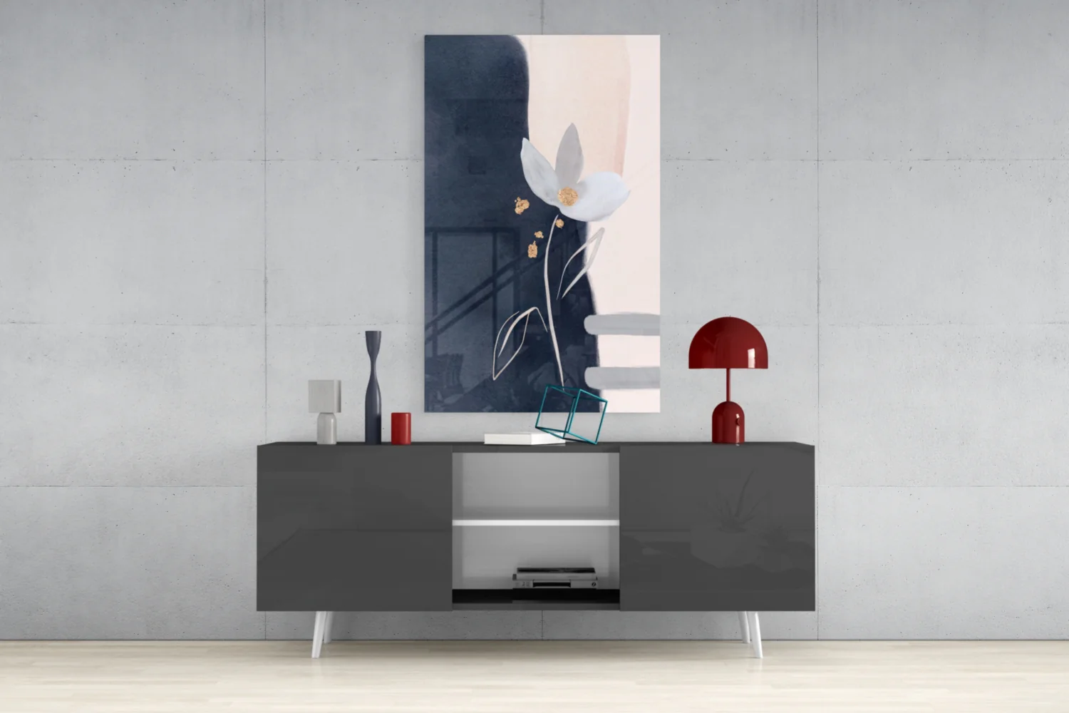 Navy Blush Abstract Flower Glass Wall Art - Image 8