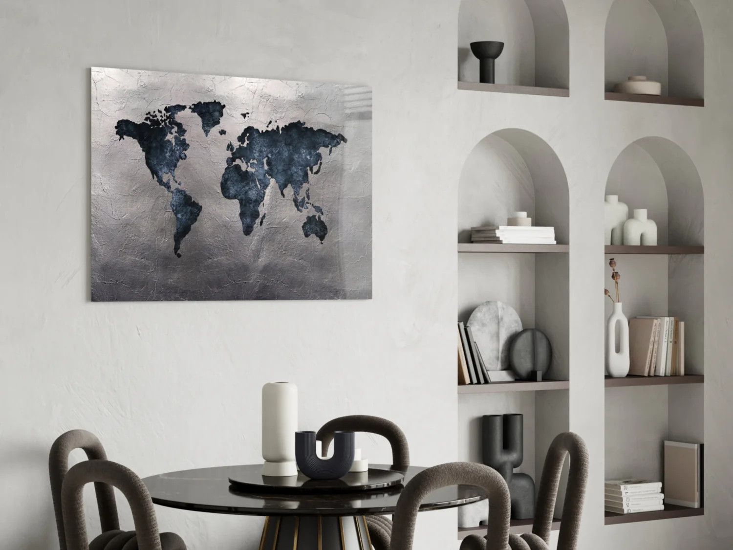 Navy Continents Silver Foil World Map Glass Wall Art - Image 5