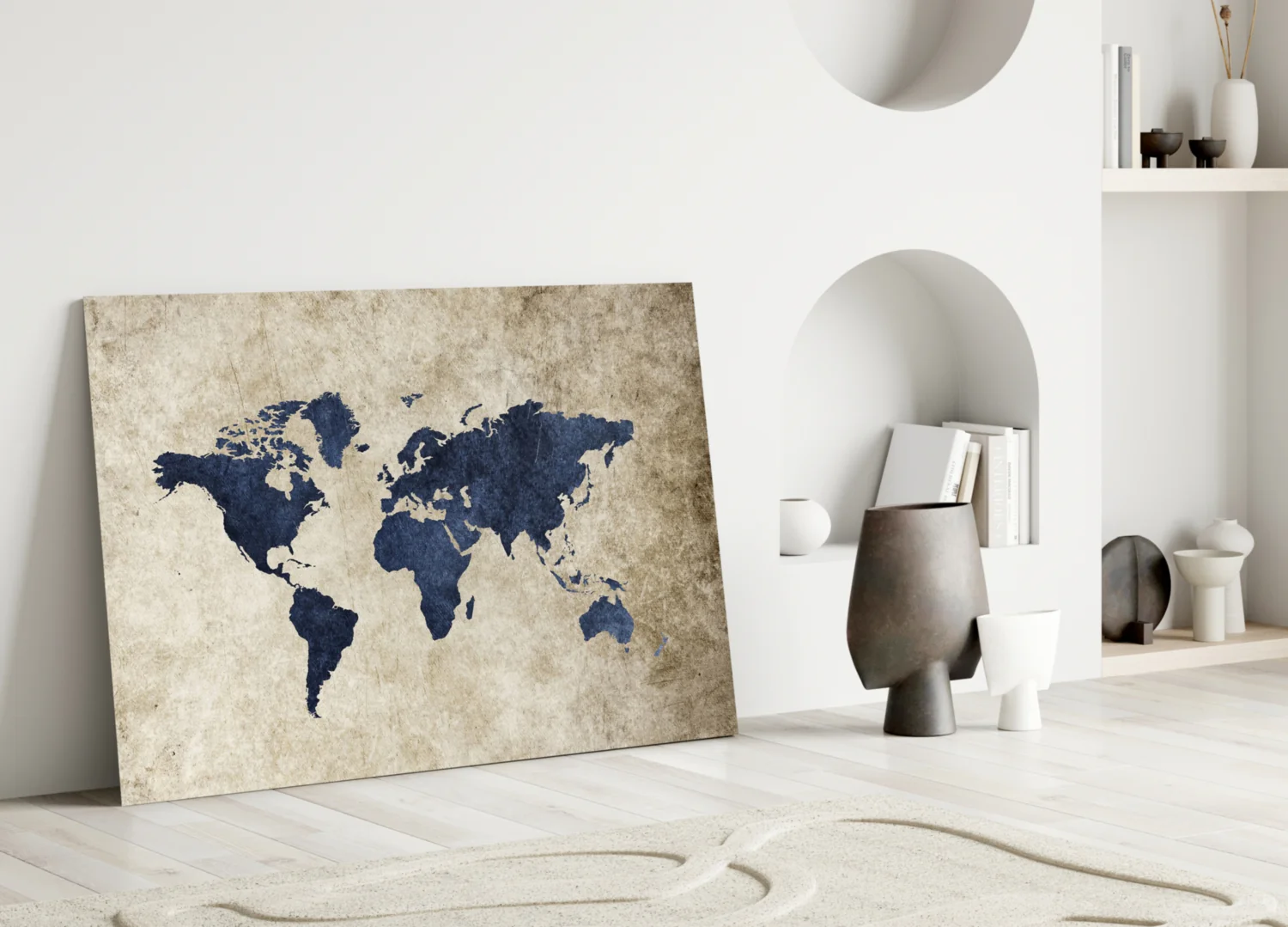 Navy Map on Aged Parchment Glass Wall Art - Image 3