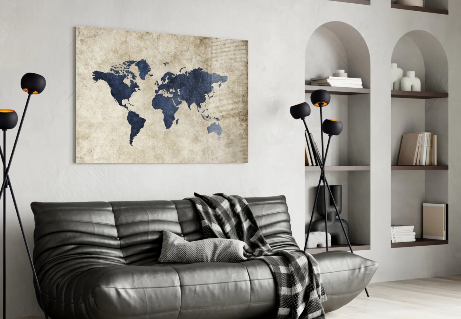 Navy Map on Aged Parchment Glass Wall Art - Image 4