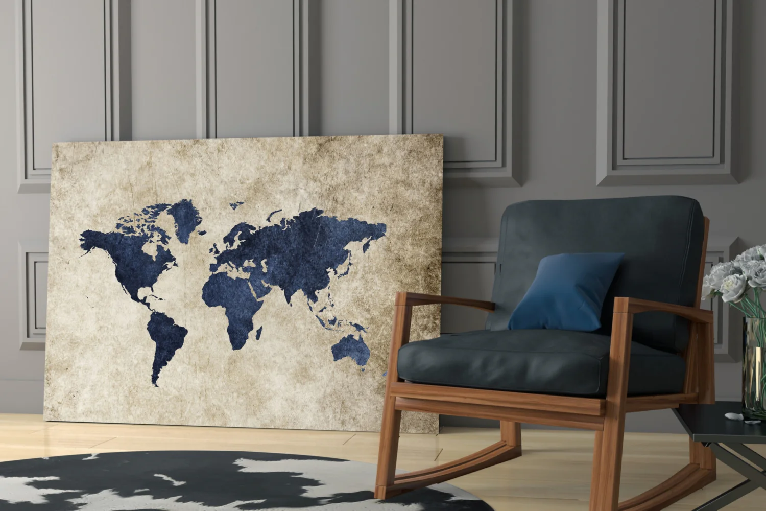 Navy Map on Aged Parchment Glass Wall Art - Image 6