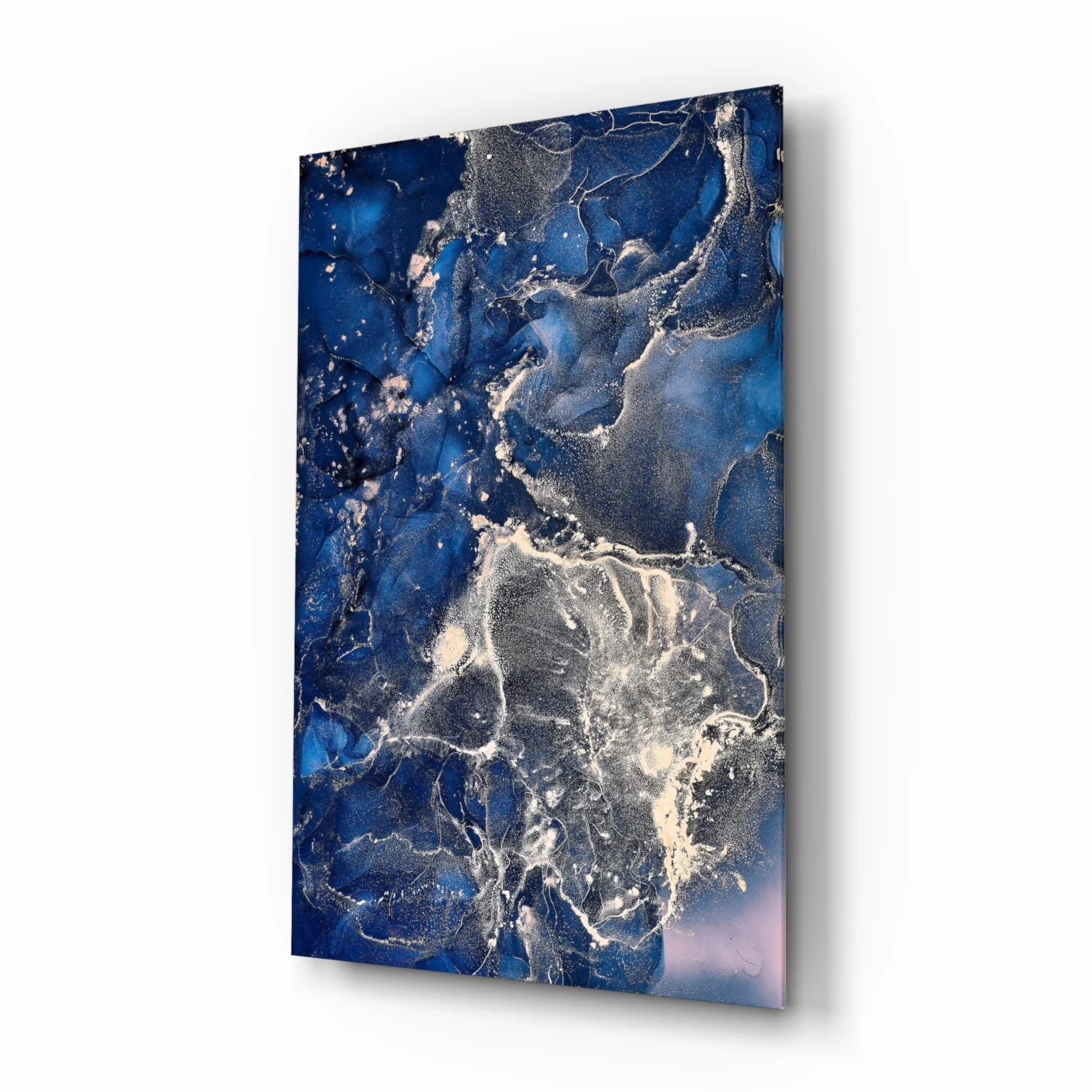 Navy Silver Ink Splash Glass Wall Art - Image 2