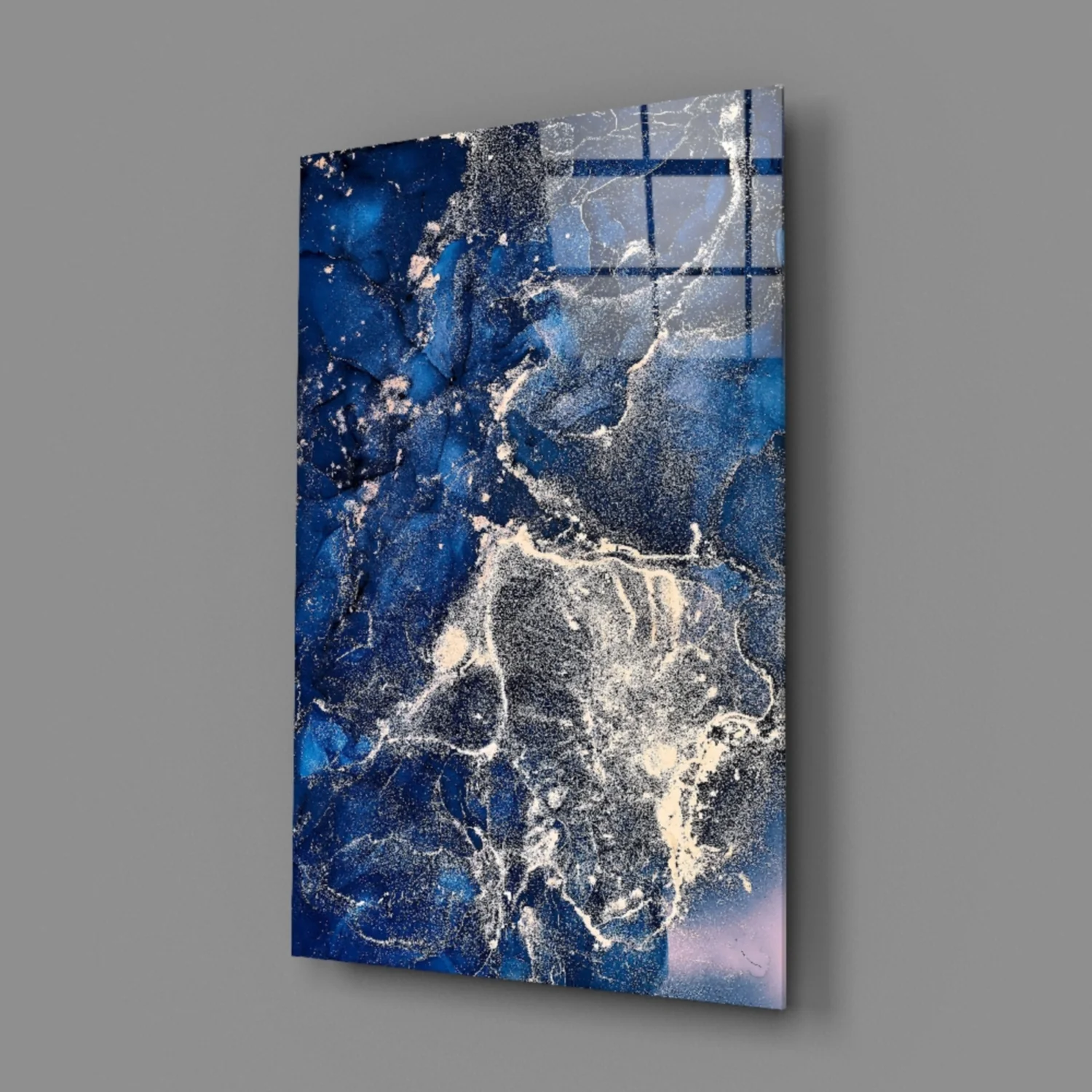 Navy Silver Ink Splash Glass Wall Art - Image 3