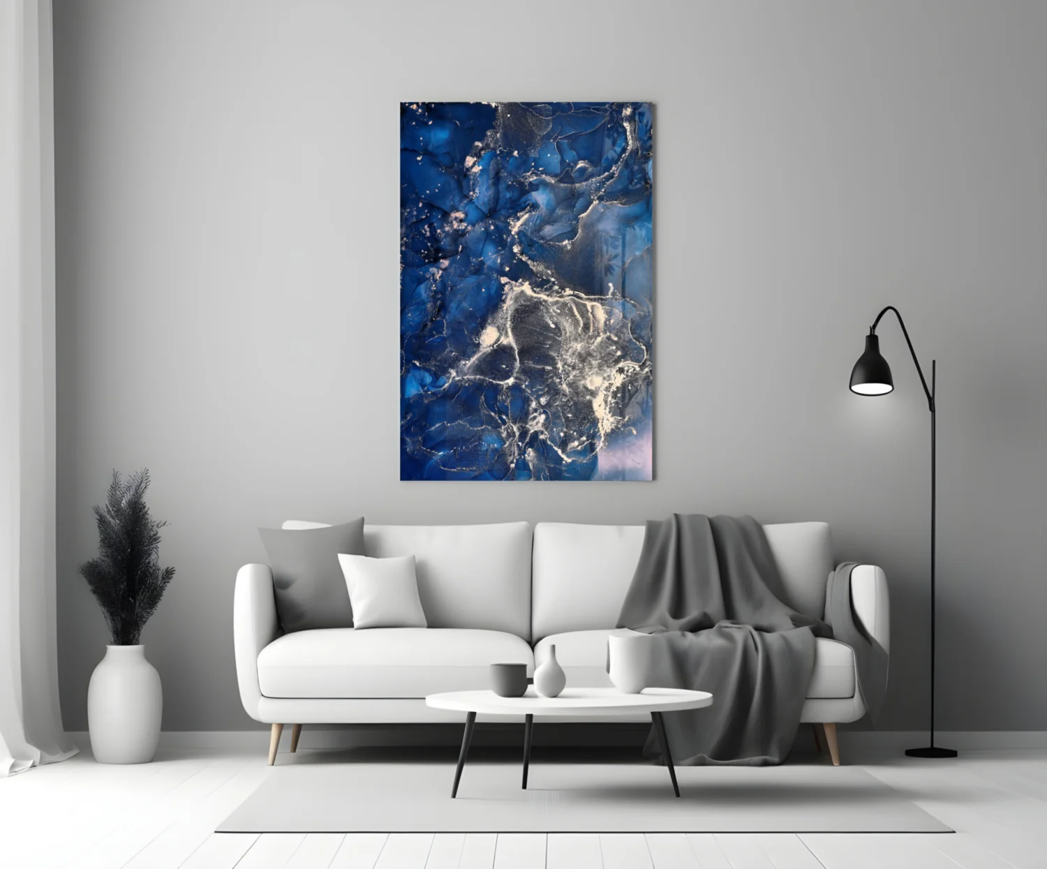 Navy Silver Ink Splash Glass Wall Art - Image 4