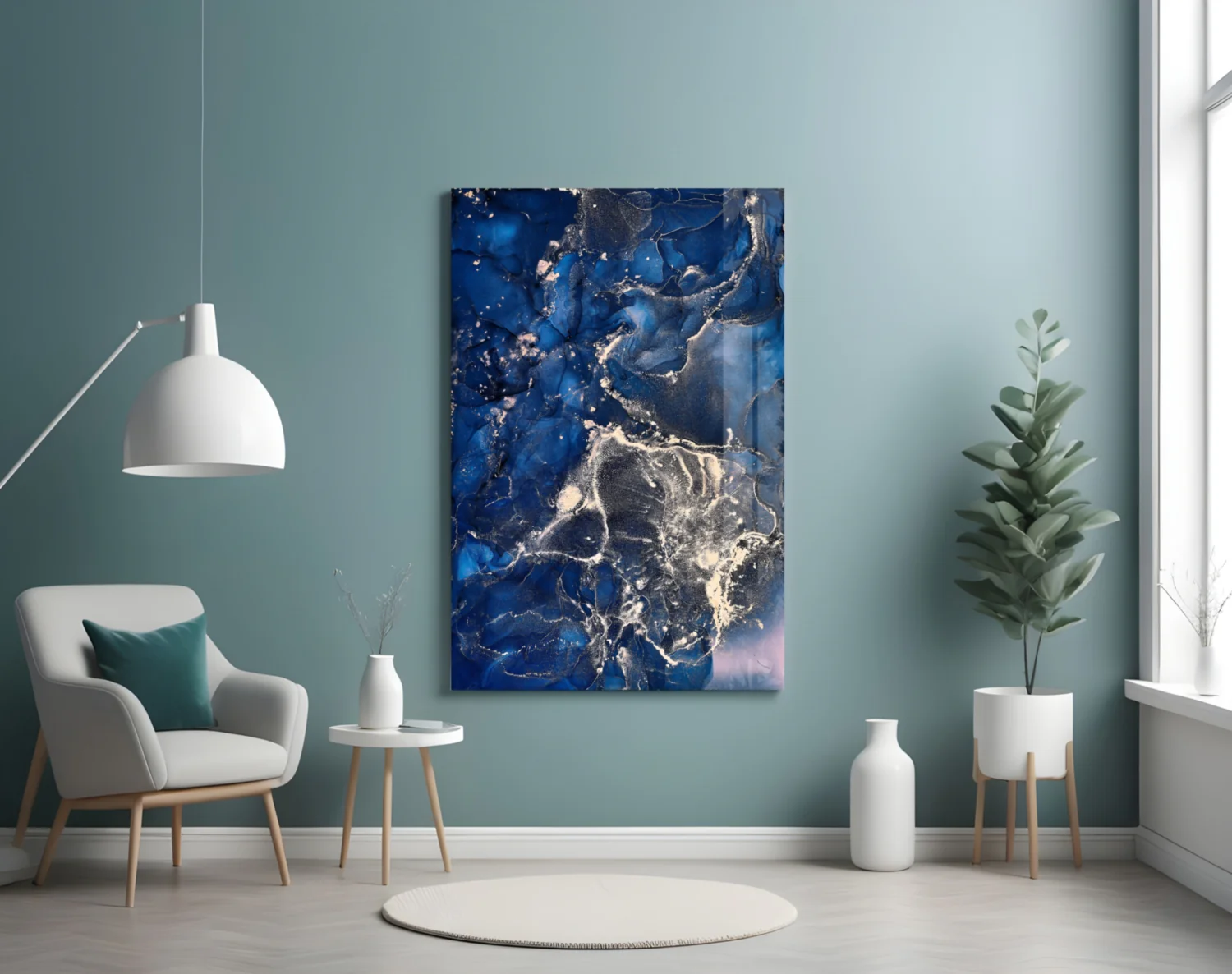 Navy Silver Ink Splash Glass Wall Art - Image 5