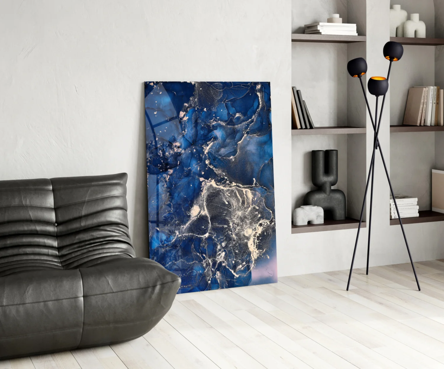 Navy Silver Ink Splash Glass Wall Art - Image 6