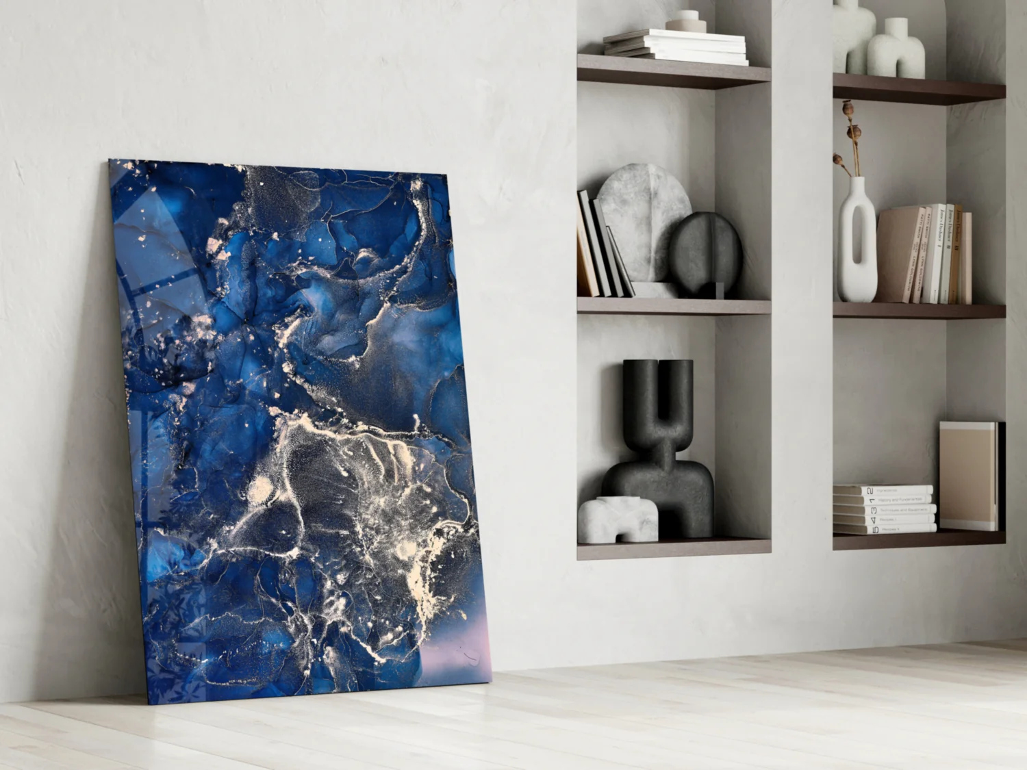 Navy Silver Ink Splash Glass Wall Art - Image 7