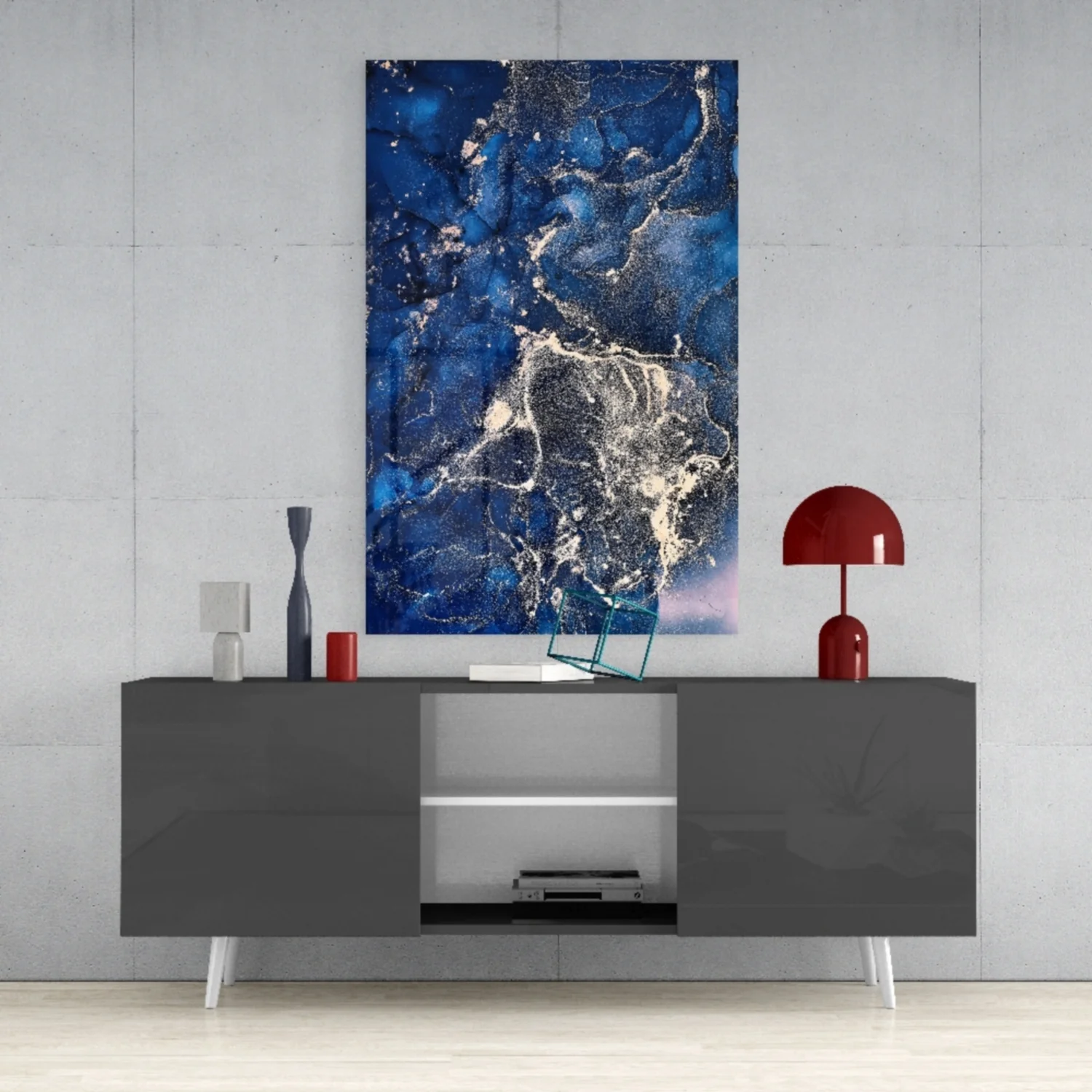 Navy Silver Ink Splash Glass Wall Art - Image 9