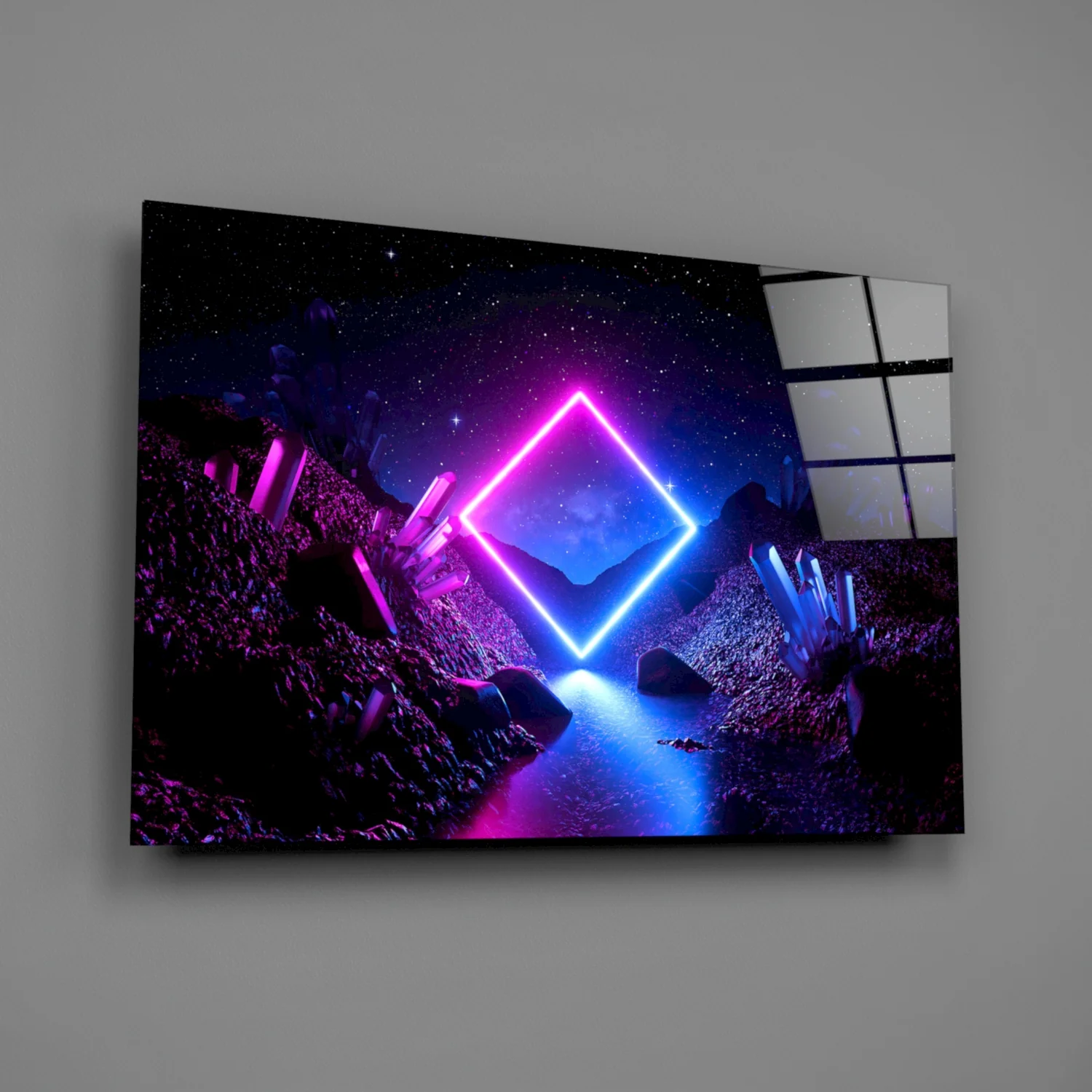 Neon Diamond Cosmic Portal Glass Wall Art - Image 2