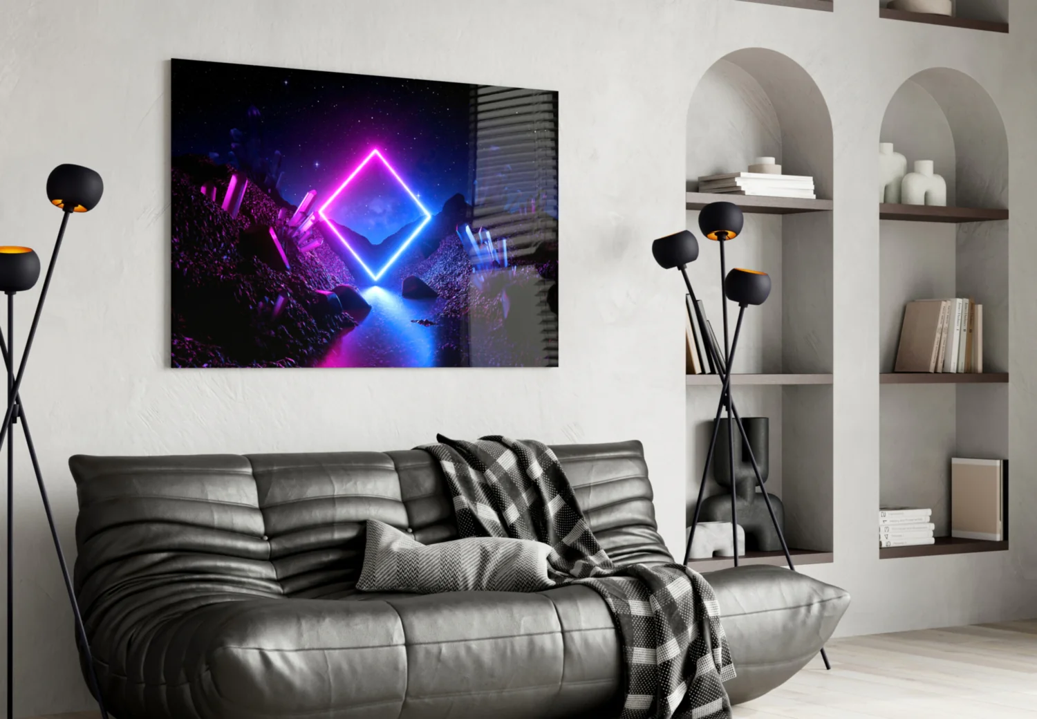 Neon Diamond Cosmic Portal Glass Wall Art - Image 4