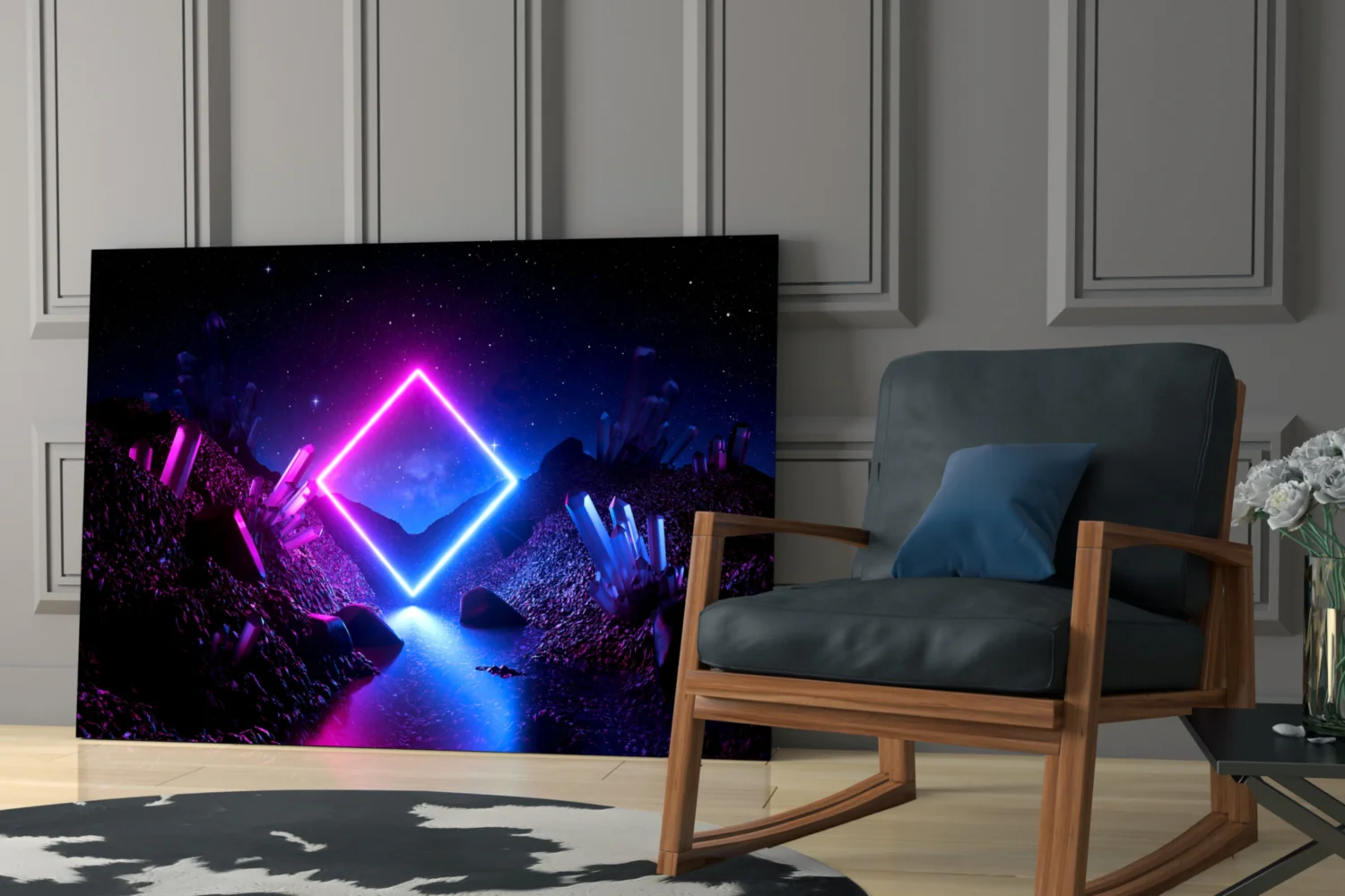 Neon Diamond Cosmic Portal Glass Wall Art - Image 6